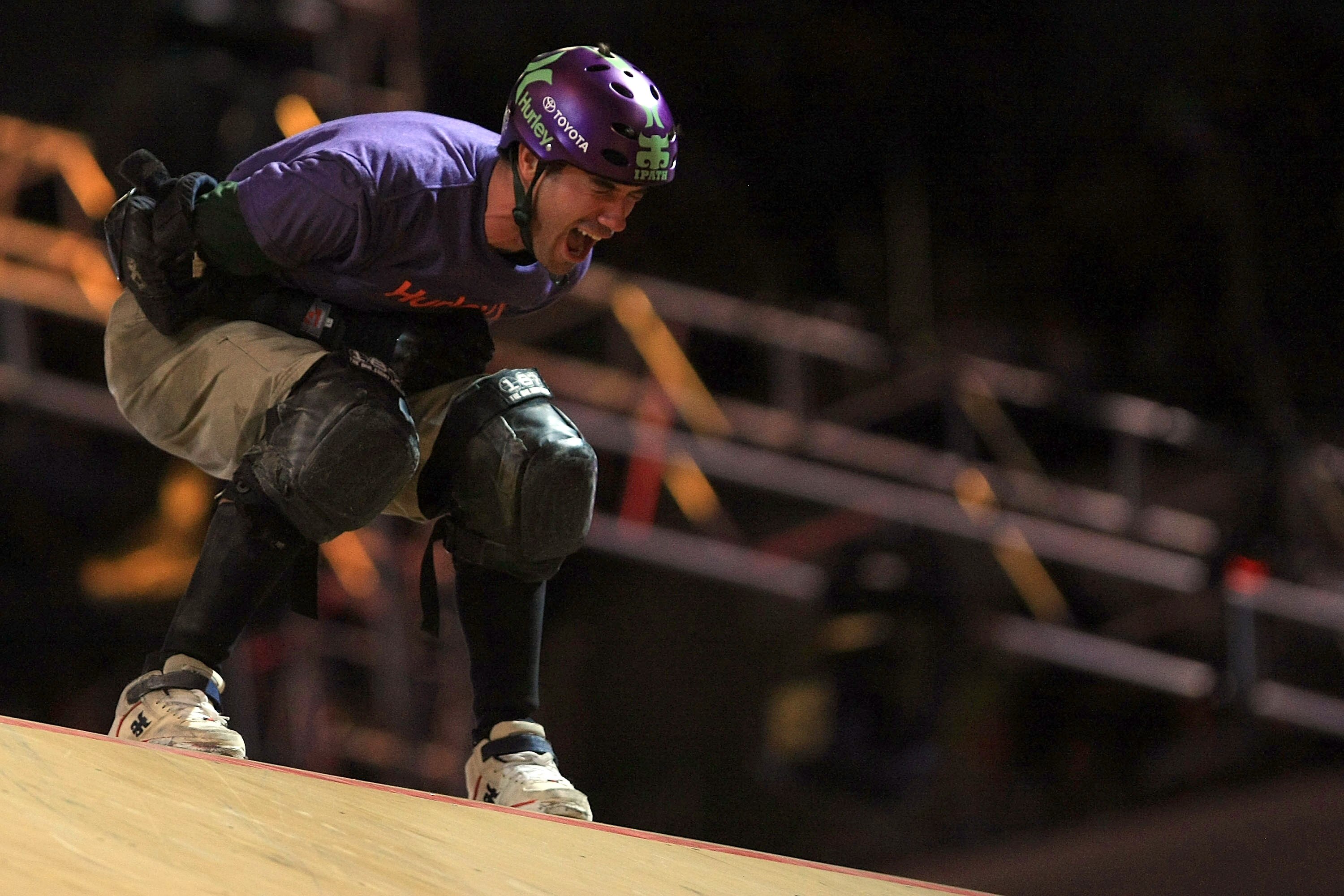 LOS ANGELES, CA - JULY 31:  Bob Burnquist reacts after a successful run during the Skateboard Big Air Final at the 14th Summer X Games on July 31, 2008 at the Staples Center in Los Angeles, California.  (Photo by Jonathan Moore/Getty Images)