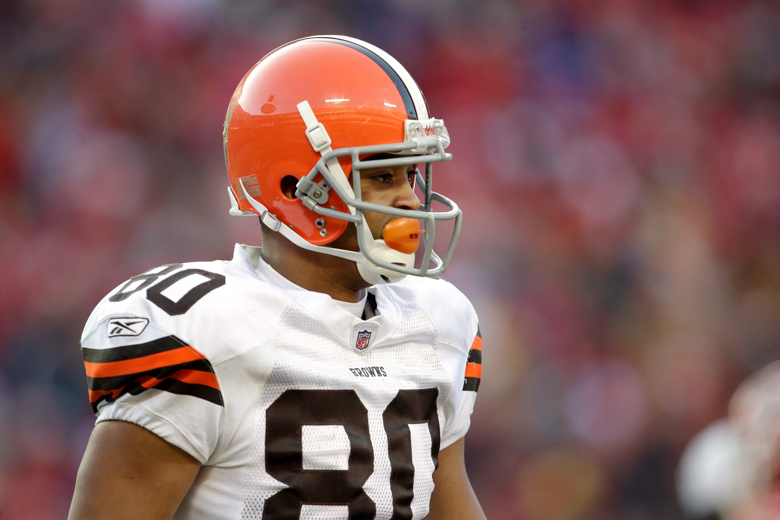KANSAS CITY, MO - DECEMBER 20: Brian Robiskie #80 of the Cleveland Browns looks on during their NFL game against the Kansas City Chiefs on December 20, 2009 at Arrowhead Stadium in Kansas City, Missouri. The Browns defeated the Chiefs 41-34. (Photo by Ja KANSAS CITY, MO - DECEMBER 20: Brian Robiskie #80 of the Cleveland Browns looks on during their NFL game against the Kansas City Chiefs on December 20, 2009 at Arrowhead Stadium in Kansas City, Missouri. The Browns defeated the Chiefs 41-34. (Photo by Ja