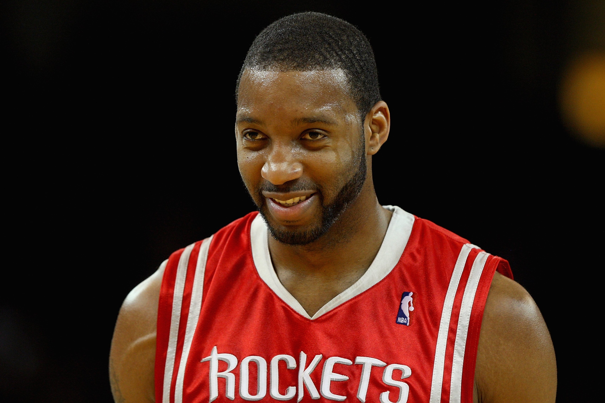 OAKLAND, CA - DECEMBER 12:  Tracy McGrady #1 of the Houston Rockets smiles during the game against the Golden State Warriors on December 12, 2008 at Oracle Arena in Oakland, California.  The Rockets won 119-108.  NOTE TO USER: User expressly acknowledges