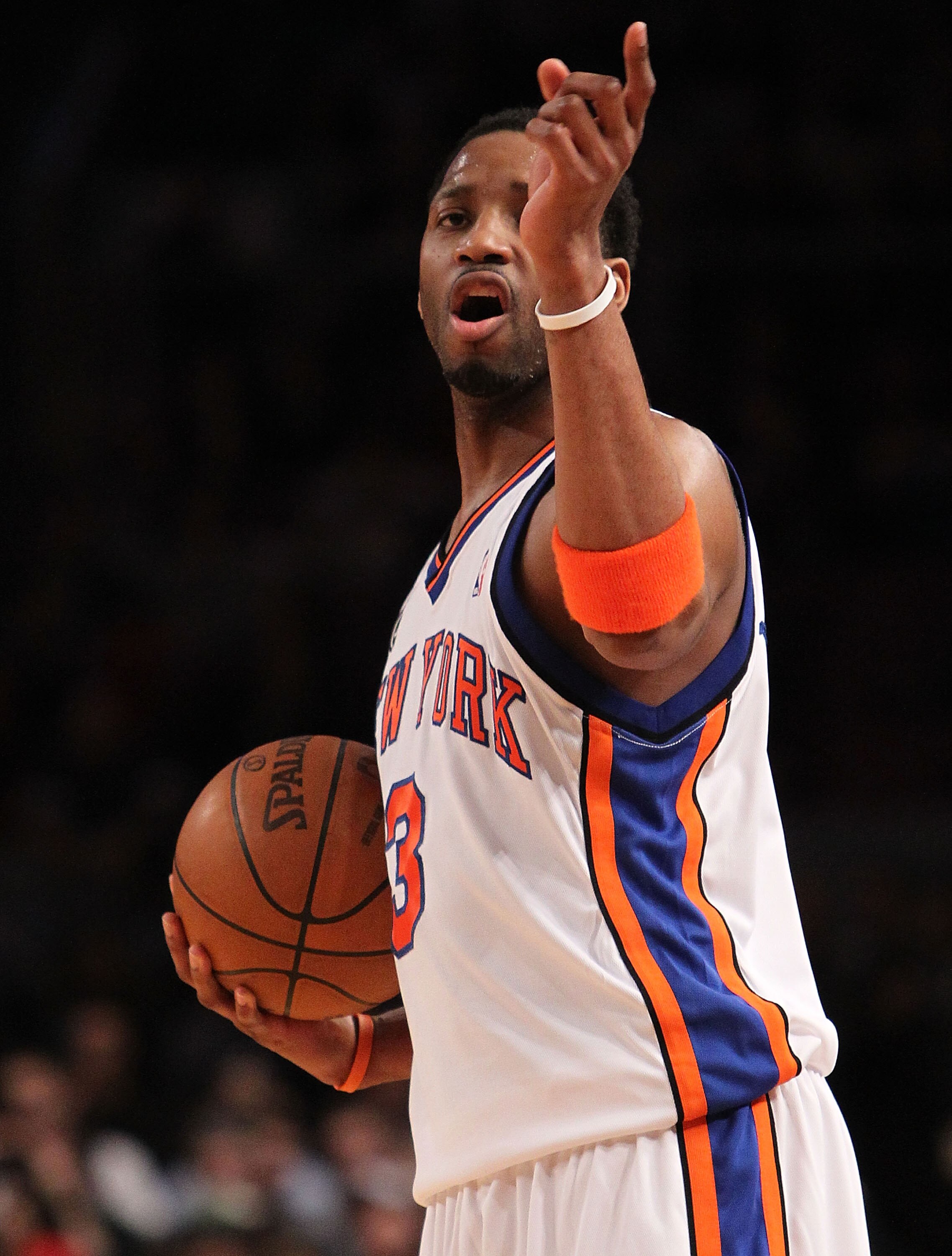 NEW YORK - FEBRUARY 20: Tracy McGrady #3 of the New York Knicks gestures against the Oklahoma City Thunder at Madison Square Garden on February 20, 2010 in New York, New York. NOTE TO USER: User expressly acknowledges and agrees that, by downloading and NEW YORK - FEBRUARY 20: Tracy McGrady #3 of the New York Knicks gestures against the Oklahoma City Thunder at Madison Square Garden on February 20, 2010 in New York, New York. NOTE TO USER: User expressly acknowledges and agrees that, by downloading and