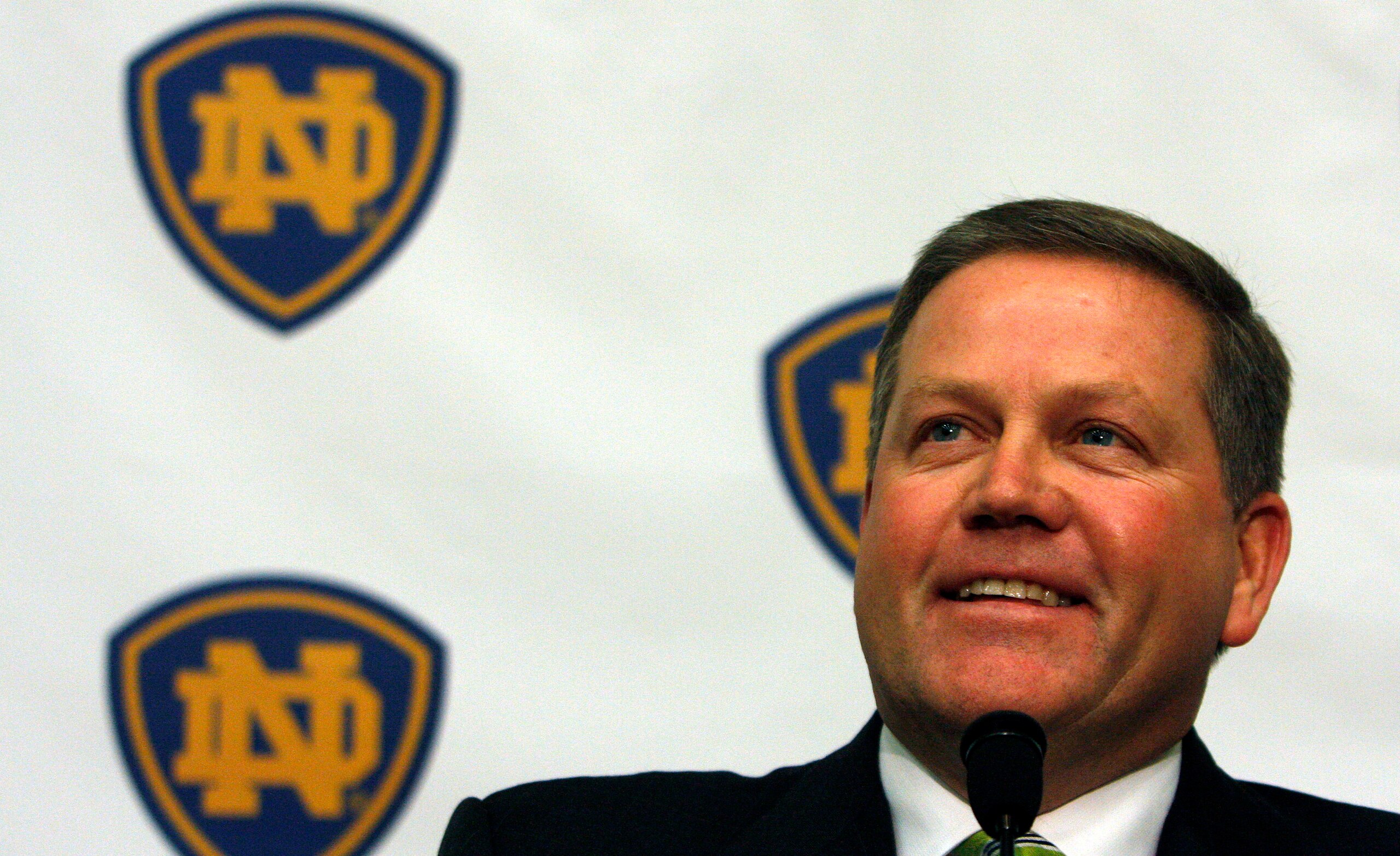 SOUTH BEND, IN - DECEMBER 11: Brian Kelly attends a press conference where he was named new football head coach at Notre Dame University on December 11, 2009 in South Bend, Indiana.  Kelly most recently led the University of Cincinnati to two consecutive 