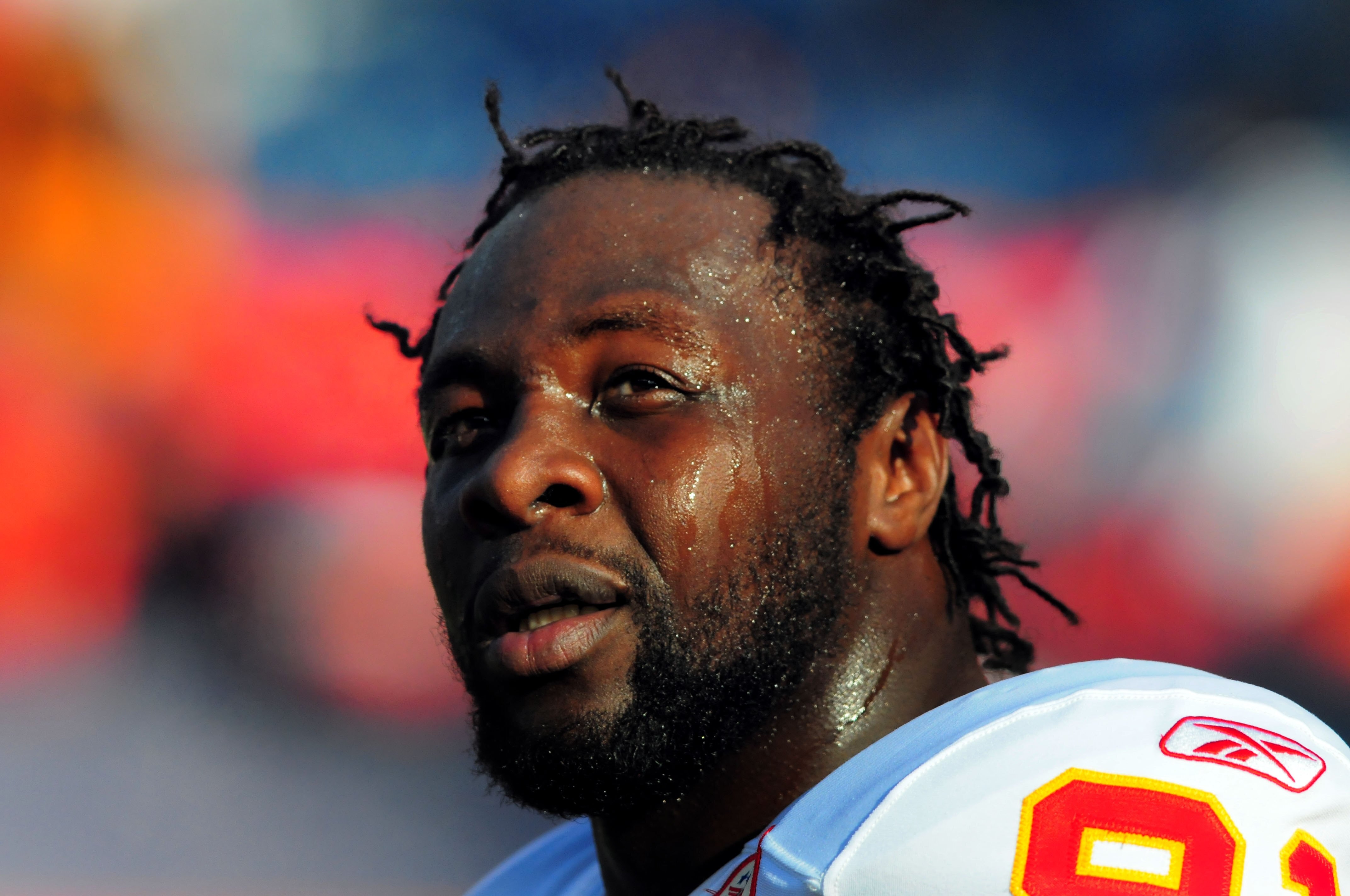 DENVER - DECEMBER 9: Tamba Hali #91 of the Kansas City Chiefs looks on during warm-ups before the football game against the Denver Broncos at Invesco Field at Mile High on December 9, 2007 in Denver, Colorado. (Photo by Steve Dykes/Getty Images) DENVER - DECEMBER 9: Tamba Hali #91 of the Kansas City Chiefs looks on during warm-ups before the football game against the Denver Broncos at Invesco Field at Mile High on December 9, 2007 in Denver, Colorado. (Photo by Steve Dykes/Getty Images)