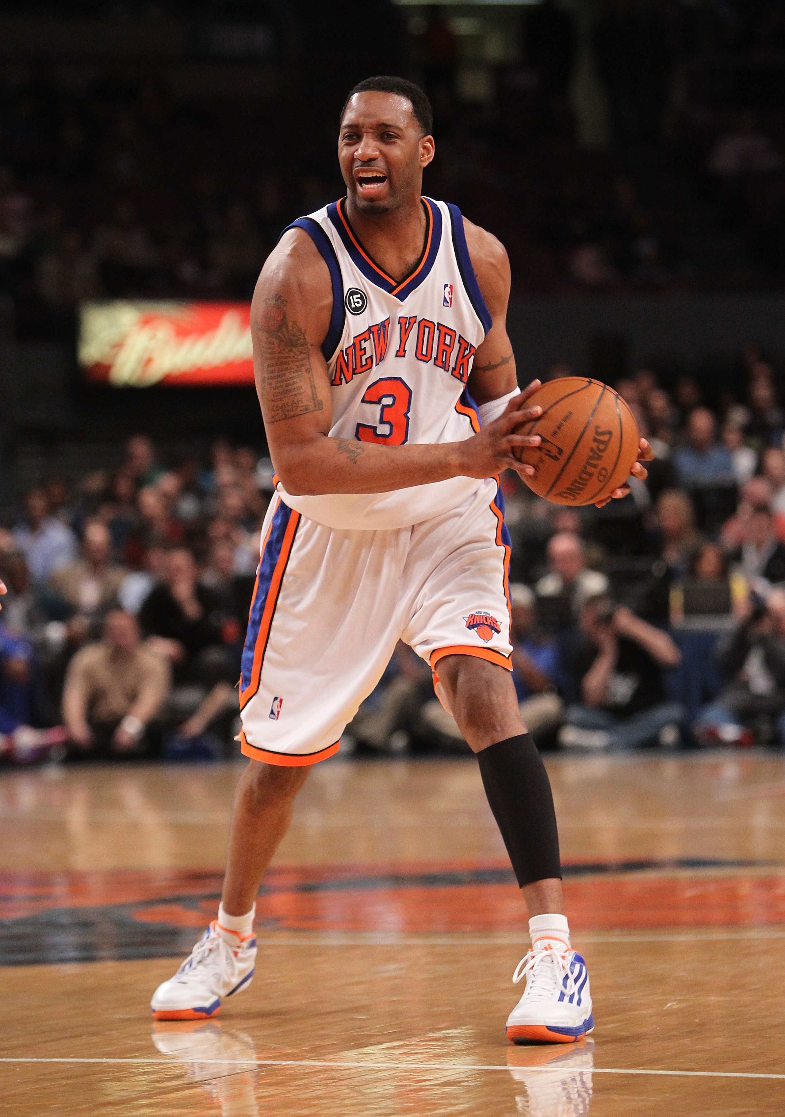 NEW YORK - MARCH 19:  Tracy McGrady #3 of the New York Knicks against the Philadelphia 76ers at Madison Square Garden on March 19, 2010 in New York City. NOTE TO USER: User expressly acknowledges and agrees that, by downloading and or using this photograp