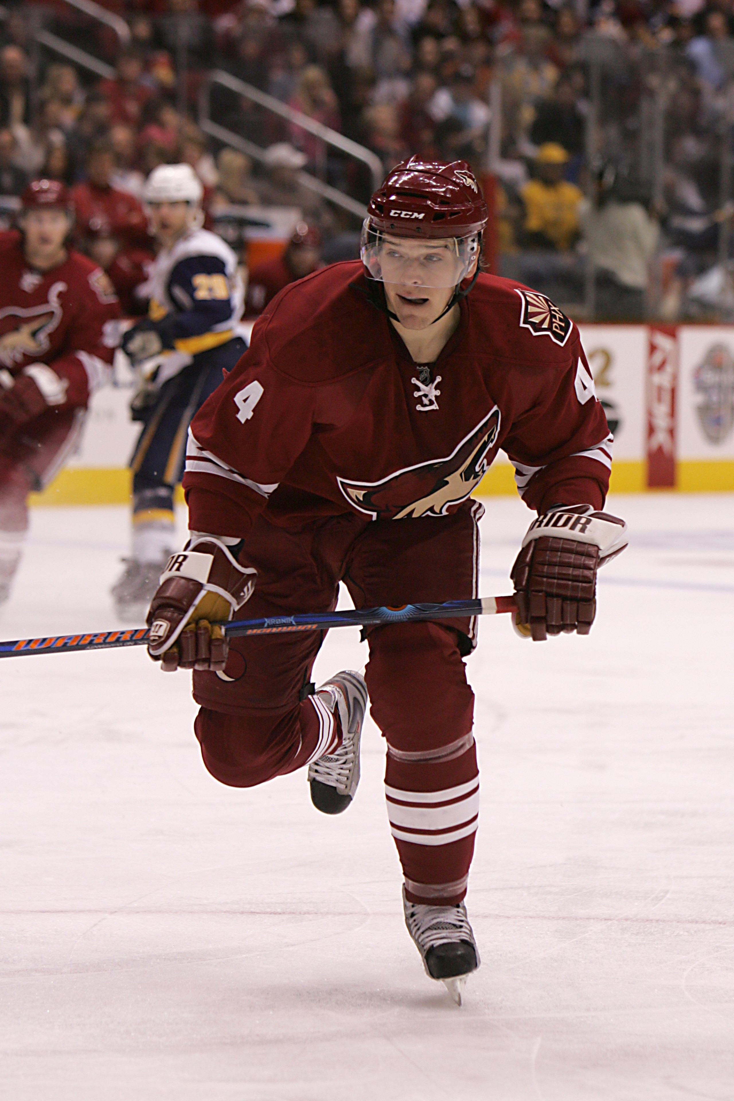 PHOENIX - JANUARY 21:  Zbynek Michalek #4 of the Phoenix Coyotes skates during the NHL game against the Buffalo Sabres at the Jobing.com Arena on January 21, 2008 in Phoenix, Arizona. (Photo by Bruce Bennett/Getty Images)