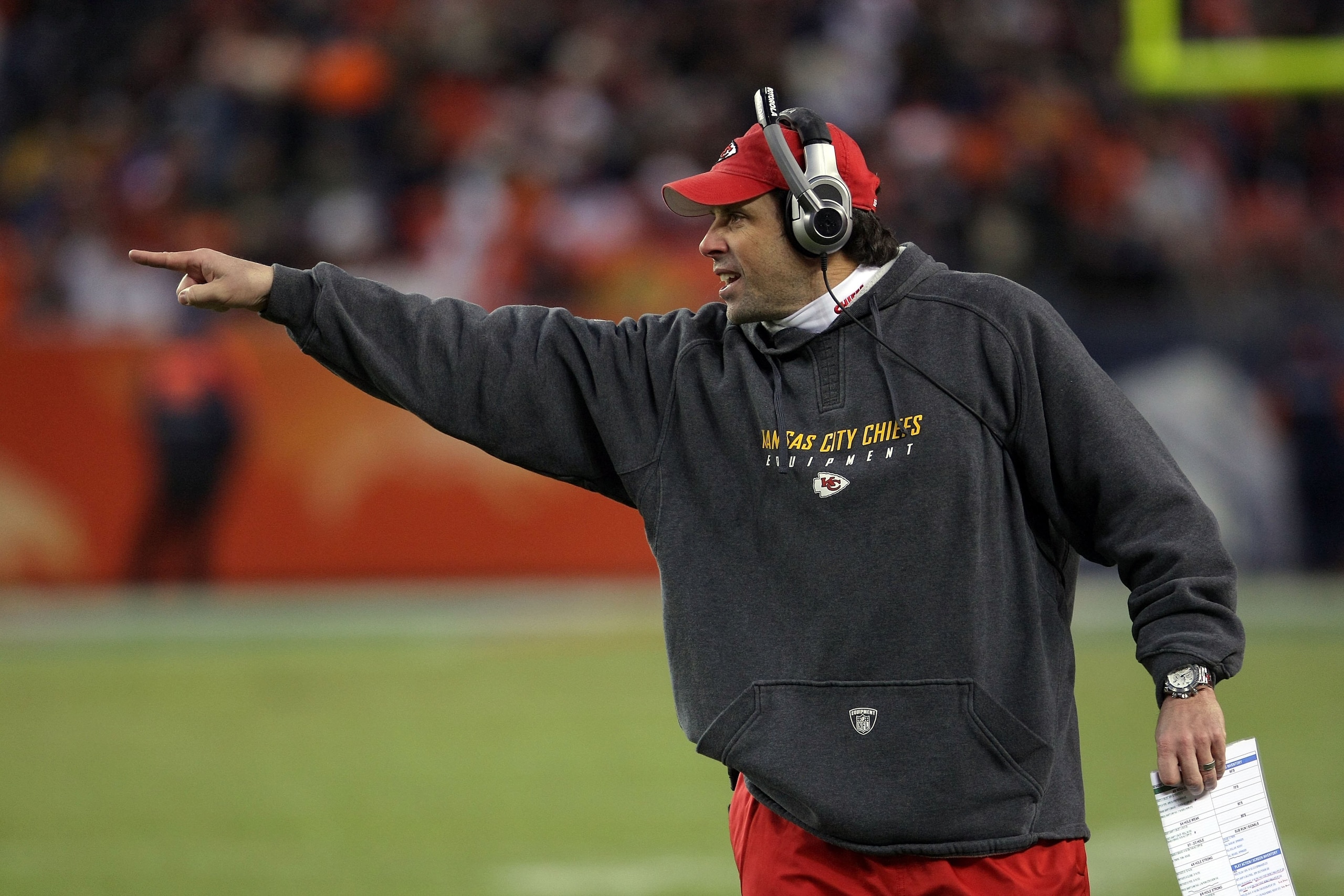 DENVER - JANUARY 03:  Head coach Todd Haley of  the Kansas City Chiefs directs his team against the Denver Broncos during NFL action at Invesco Field at Mile High on January 3, 2010 in Denver, Colorado. The Chiefs defeated the Broncos 44-24.  (Photo by Do