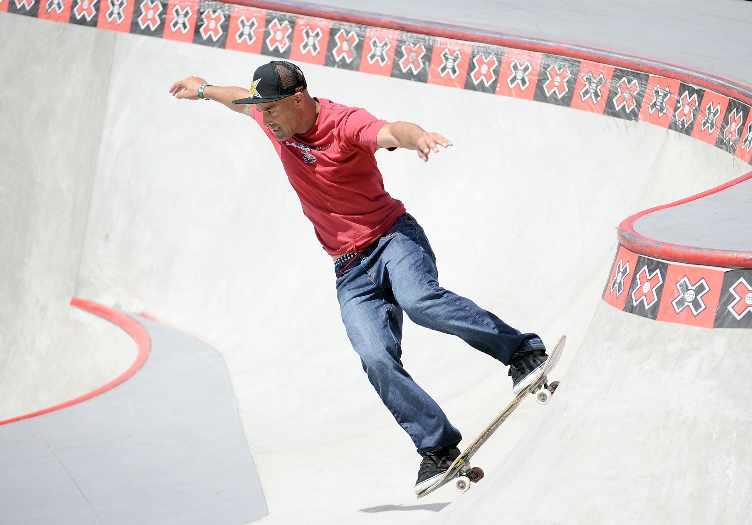 LOS ANGELES, CA - JULY 30: Omar Hassan competes in the Skateboard Park Elimination during X Games 16 at the Event Deck LA Live on July 30, 2010 in Los Angeles, California. (Photo by Harry How/Getty Images) LOS ANGELES, CA - JULY 30: Omar Hassan competes in the Skateboard Park Elimination during X Games 16 at the Event Deck LA Live on July 30, 2010 in Los Angeles, California. (Photo by Harry How/Getty Images)