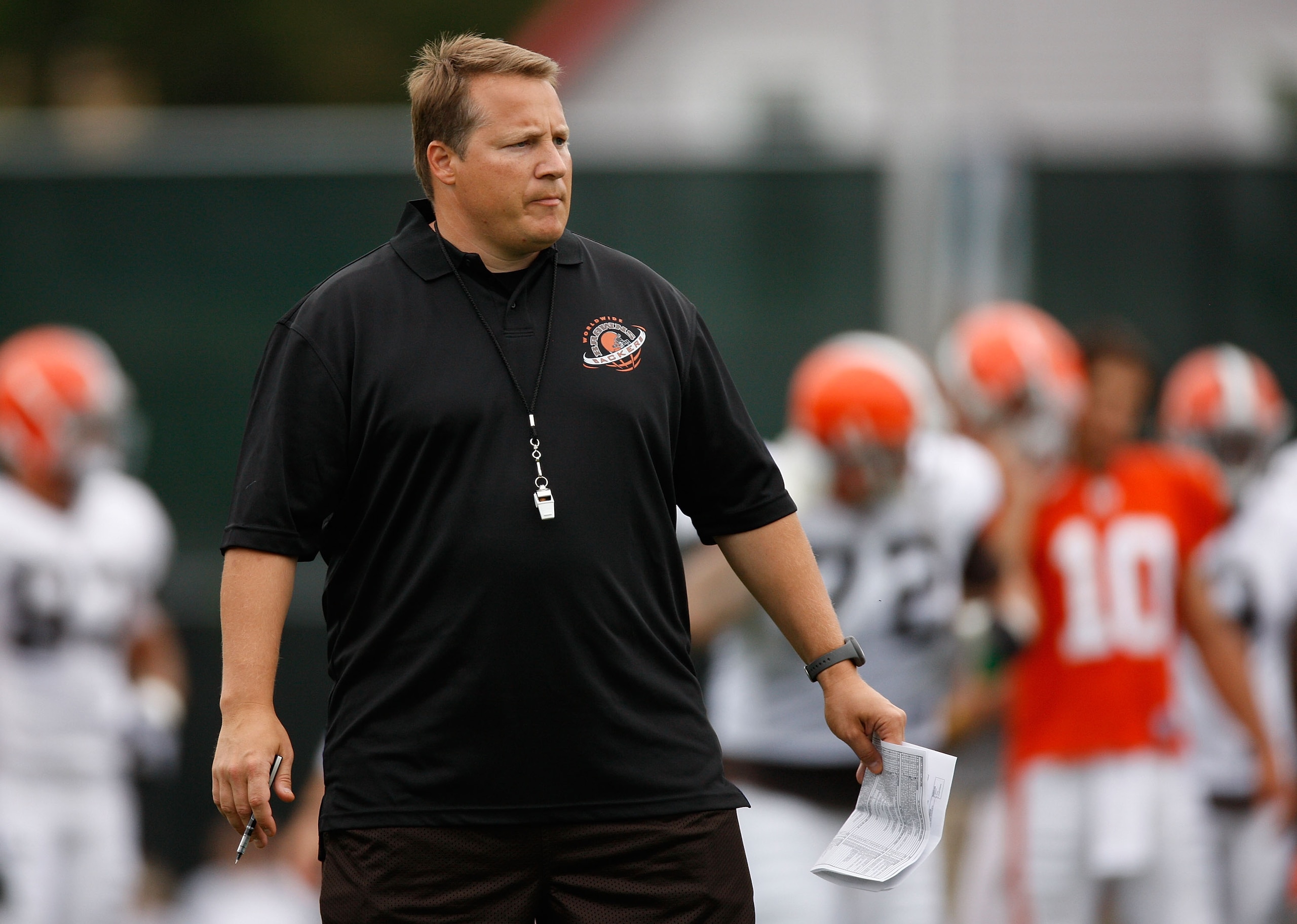 BEREA, OH - AUGUST 07:  Head coach Eric Mangini of the Cleveland Browns looks on during training camp at the Cleveland Browns Training and Administrative Complex on August 7, 2009 in Berea, Ohio.  (Photo by Gregory Shamus/Getty Images)