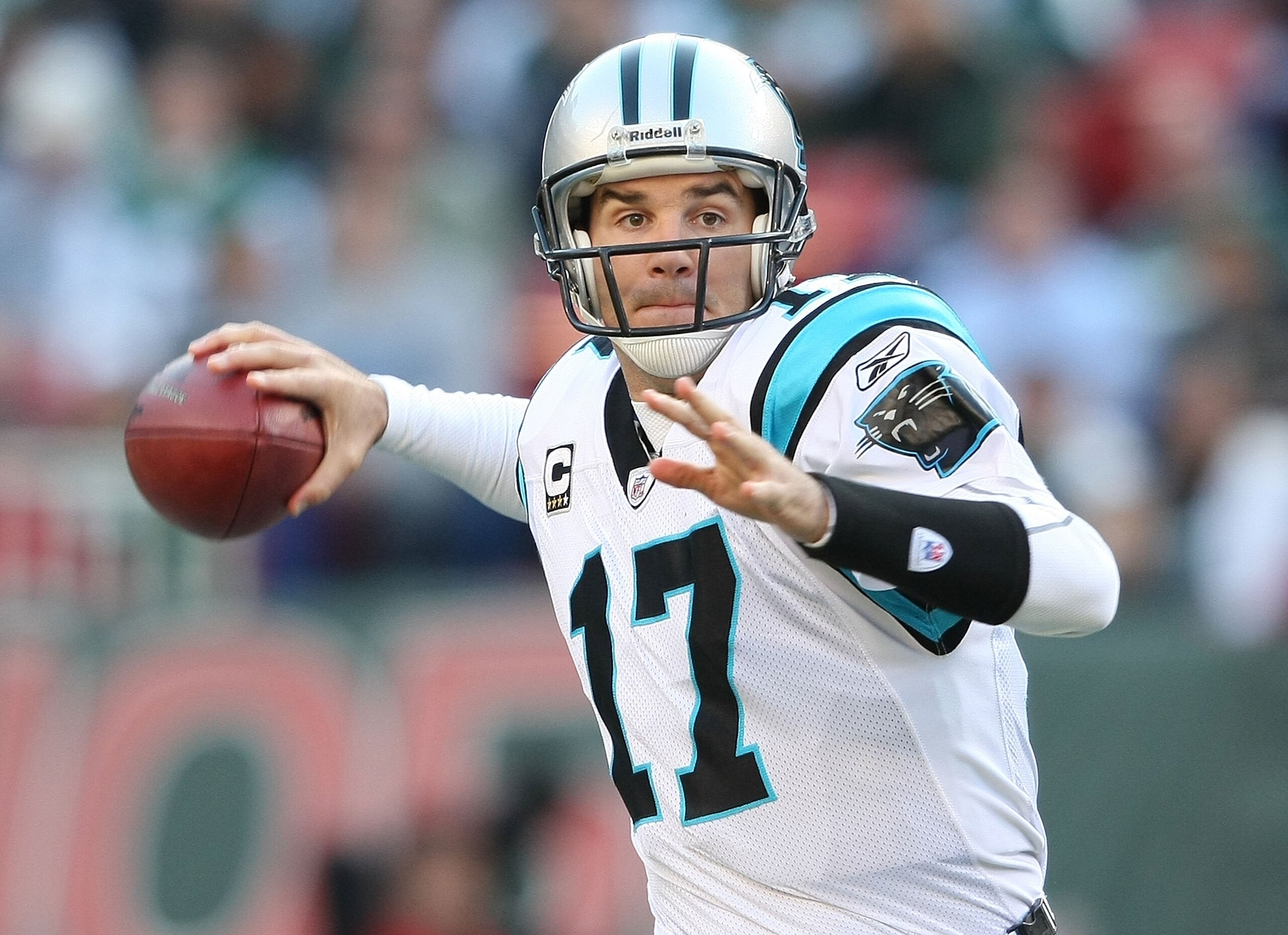 EAST RUTHERFORD, NJ - NOVEMBER 29: Jake Delhomme #17 of the Carolina Panthers passes against the New York Jets at Giants Stadium on November 29, 2009 in East Rutherford, New Jersey. (Photo by Nick Laham/Getty Images) EAST RUTHERFORD, NJ - NOVEMBER 29: Jake Delhomme #17 of the Carolina Panthers passes against the New York Jets at Giants Stadium on November 29, 2009 in East Rutherford, New Jersey. (Photo by Nick Laham/Getty Images)