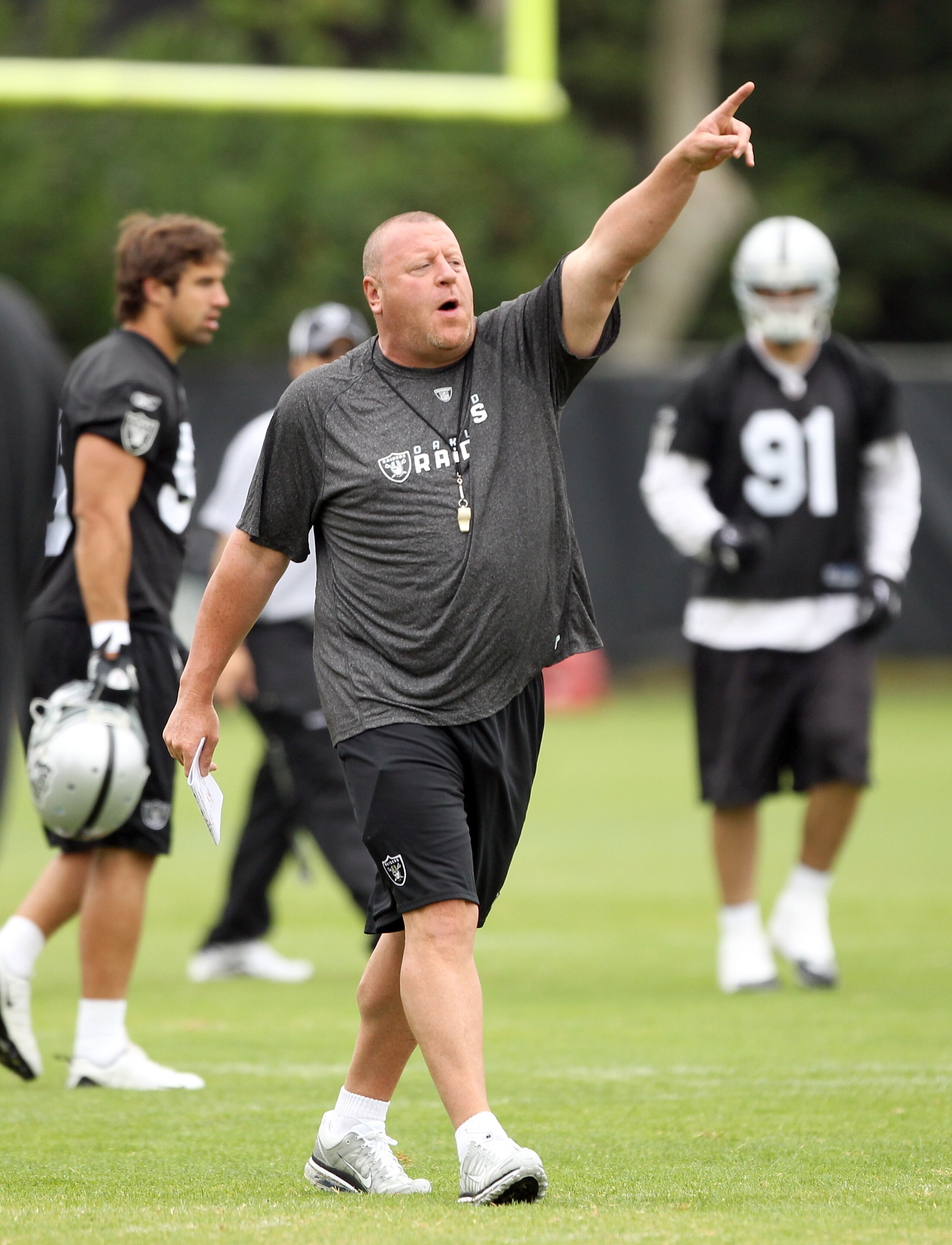 NAPA, CA - AUGUST 01: Head coach Tom Cable of the Oakland Raiders shouts to his team during the Raiders training camp at their Napa Valley Training Complex on August 1, 2010 in Napa, California. (Photo by Ezra Shaw/Getty Images) NAPA, CA - AUGUST 01: Head coach Tom Cable of the Oakland Raiders shouts to his team during the Raiders training camp at their Napa Valley Training Complex on August 1, 2010 in Napa, California. (Photo by Ezra Shaw/Getty Images)