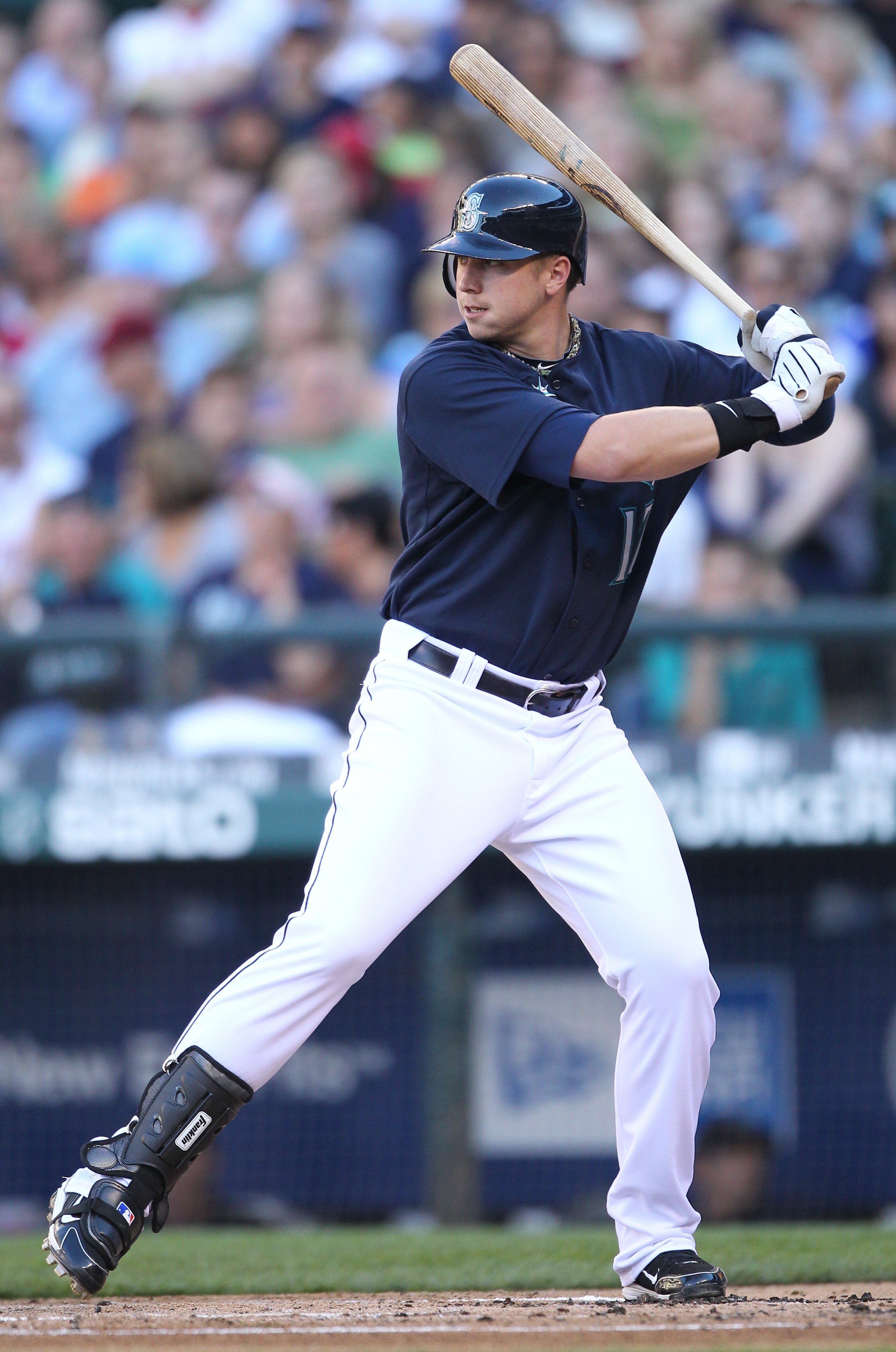 SEATTLE - JULY 23: Justin Smoak #17 of the Seattle Mariners bats against the Boston Red Sox at Safeco Field on July 23, 2010 in Seattle, Washington. (Photo by Otto Greule Jr/Getty Images)