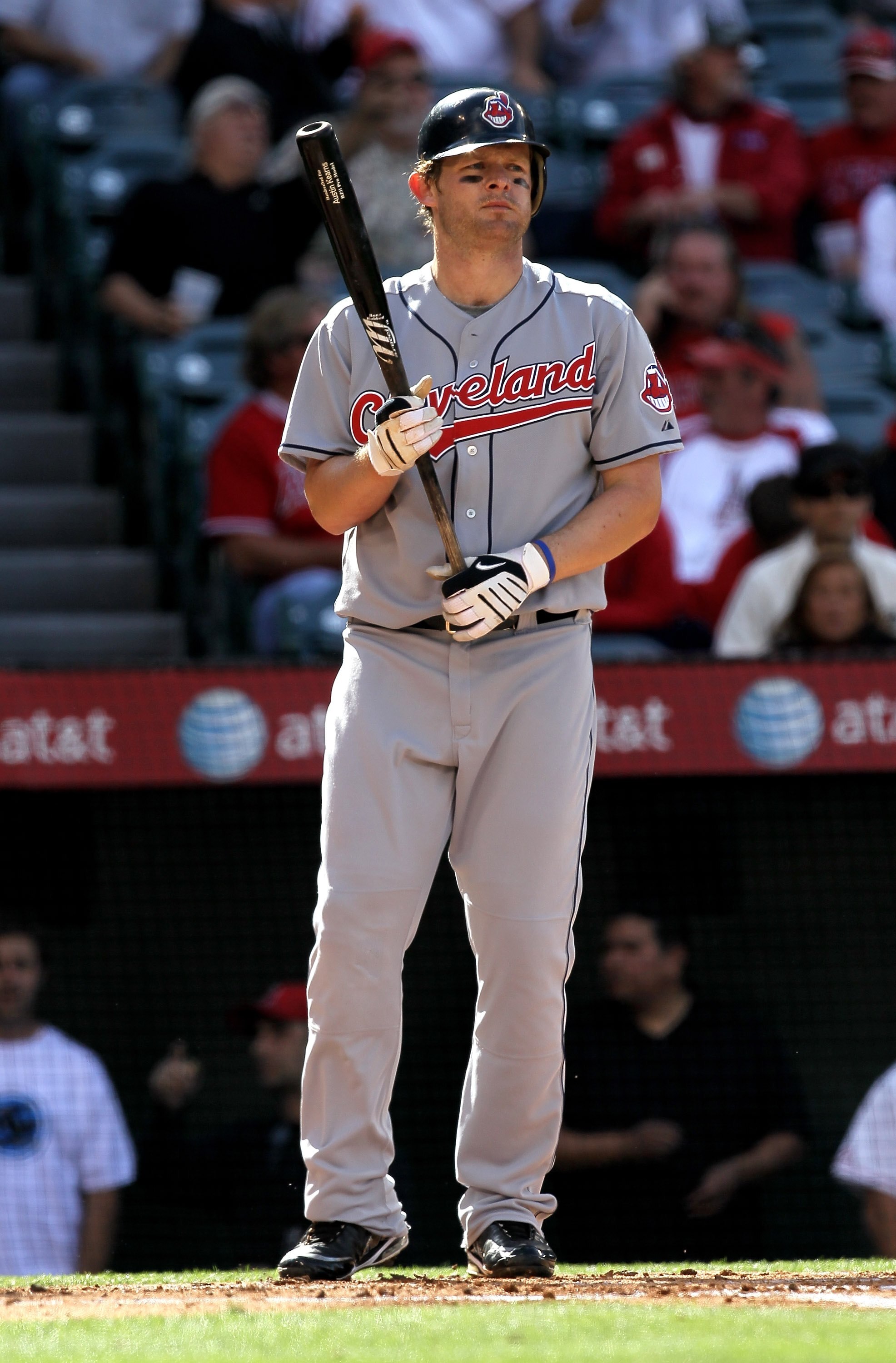 ANAHEIM, CA - APRIL 28:  Austin Kearns #26 of  the Cleveland Indians bats against the Los Angeles Angels of Anaheim on April 28, 2010 at Angel Stadium in Anaheim, California.  (Photo by Stephen Dunn/Getty Images)
