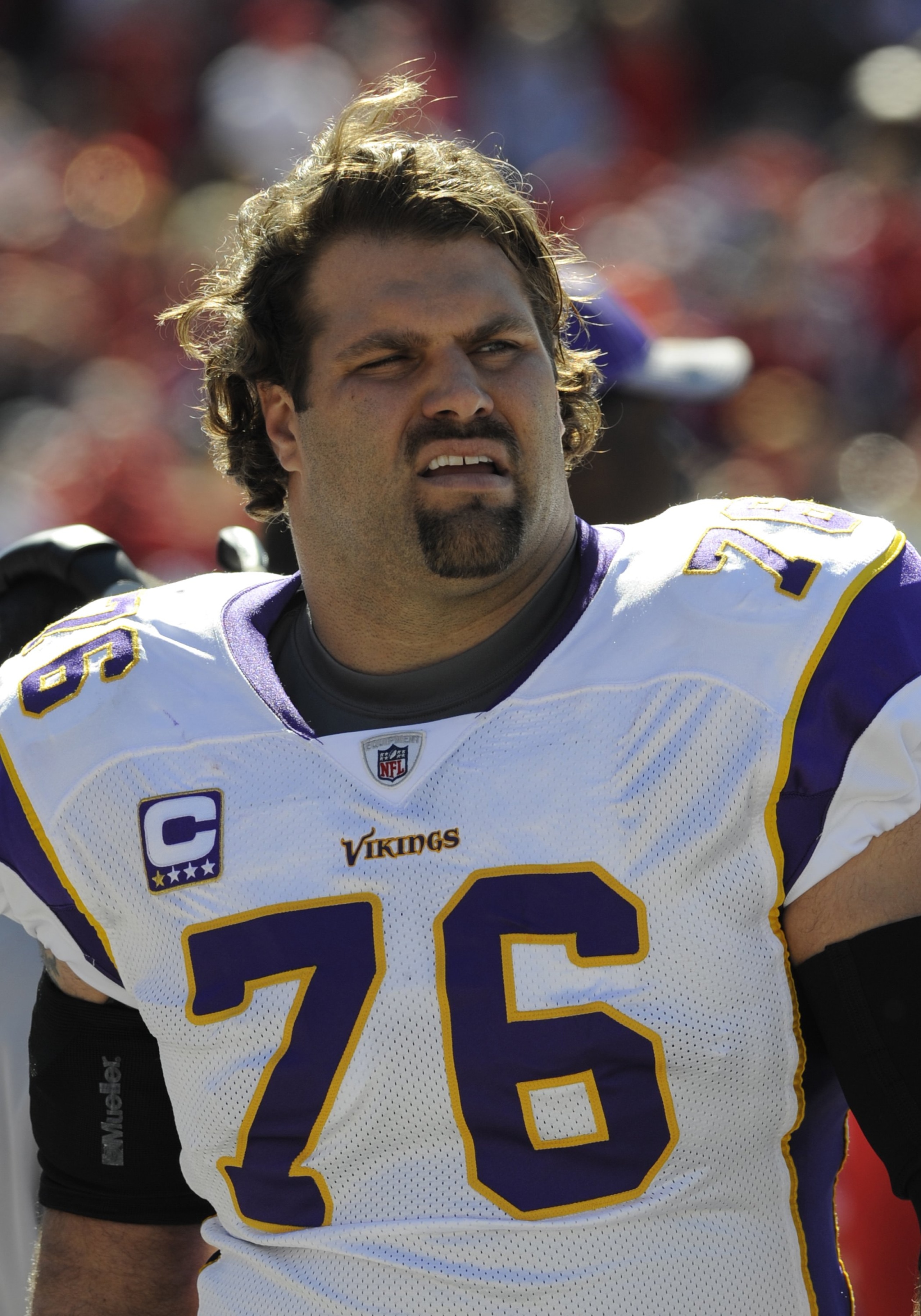 TAMPA, FL - NOVEMBER 16: Guard Steve Hutchinson #76 of the Minnesota Vikings watches play against the Tampa Bay Buccaneers at Raymond James Stadium on November 16, 2008 in Tampa, Florida. (Photo by Al Messerschmidt/Getty Images) TAMPA, FL - NOVEMBER 16: Guard Steve Hutchinson #76 of the Minnesota Vikings watches play against the Tampa Bay Buccaneers at Raymond James Stadium on November 16, 2008 in Tampa, Florida. (Photo by Al Messerschmidt/Getty Images)