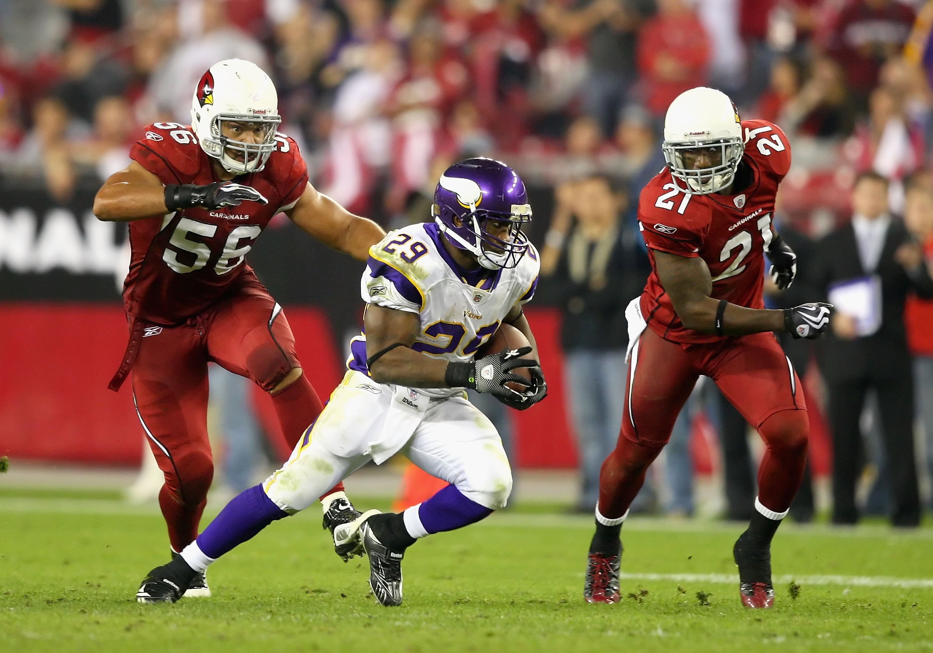 GLENDALE, AZ - DECEMBER 06:  Runningback Chester Taylor #29 of the Minnesota Vikings rushes the football during the NFL game against the Arizona Cardinals at the Universtity of Phoenix Stadium on December 6, 2009 in Glendale, Arizona.  The Cardinals defea