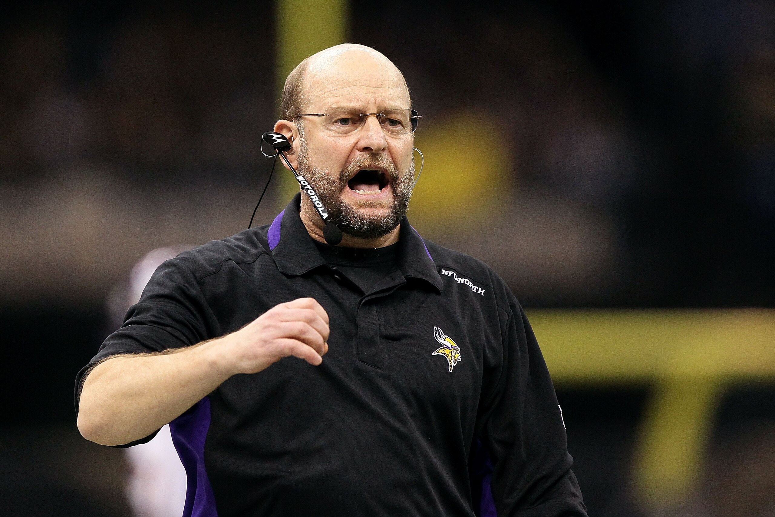 NEW ORLEANS - JANUARY 24: Head coach Brad Childress of the Minnesota Vikings reacts against the New Orleans Saints during the NFC Championship Game at the Louisiana Superdome on January 24, 2010 in New Orleans, Louisiana. (Photo by Jed Jacobsohn/Getty I NEW ORLEANS - JANUARY 24: Head coach Brad Childress of the Minnesota Vikings reacts against the New Orleans Saints during the NFC Championship Game at the Louisiana Superdome on January 24, 2010 in New Orleans, Louisiana. (Photo by Jed Jacobsohn/Getty I