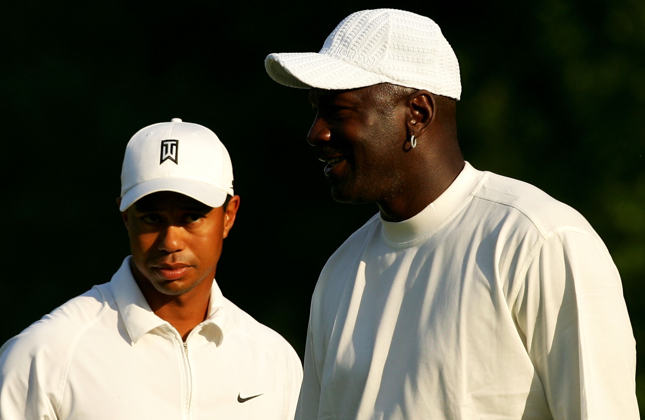 CHARLOTTE, NC - MAY 02:  Tiger Woods stands with basketball star Michael Jordan on the 5th green during the Pro-am at the Wachovia Championship at Quail Hollow Country Club on May 2, 2007 in Charlotte, North Carolina.  (Photo by Streeter Lecka/Getty Image