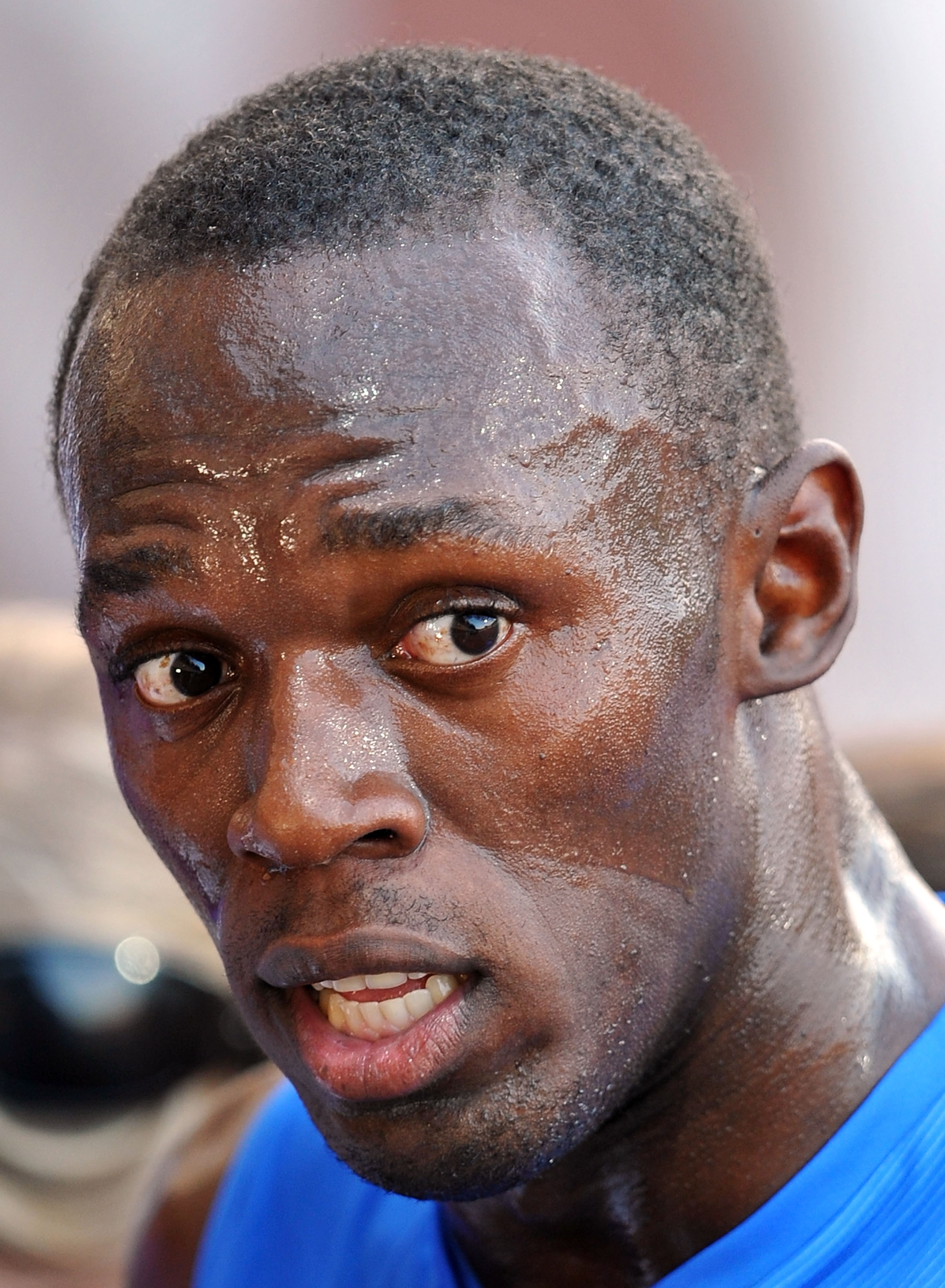 LAUSANNE, SWITZERLAND - JULY 08:  Usain Bolt of Jamaica reacts to winning the Men's 100m during the IAAF Samsung Diamond League Athletissima meeting at the Olympic stadium on July 8, 2010 in Lausanne, Switzerland.  (Photo by Harold Cunningham/Getty Images