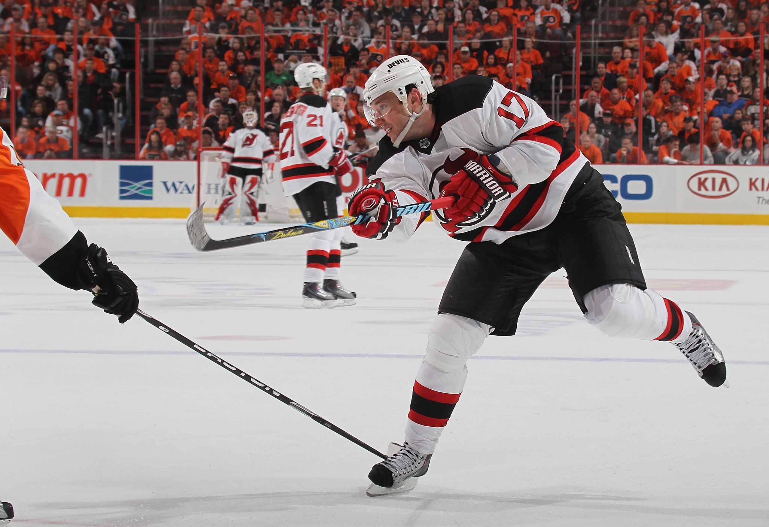 PHILADELPHIA - APRIL 18:  Ilya Kovalchuk #17 of the New Jersey Devils skates against the Philadelphia Flyers in Game Three of the Eastern Conference Quarterfinals during the 2010 NHL Stanley Cup Playoffs at the Wachovia Center on April 18, 2010 in Philade
