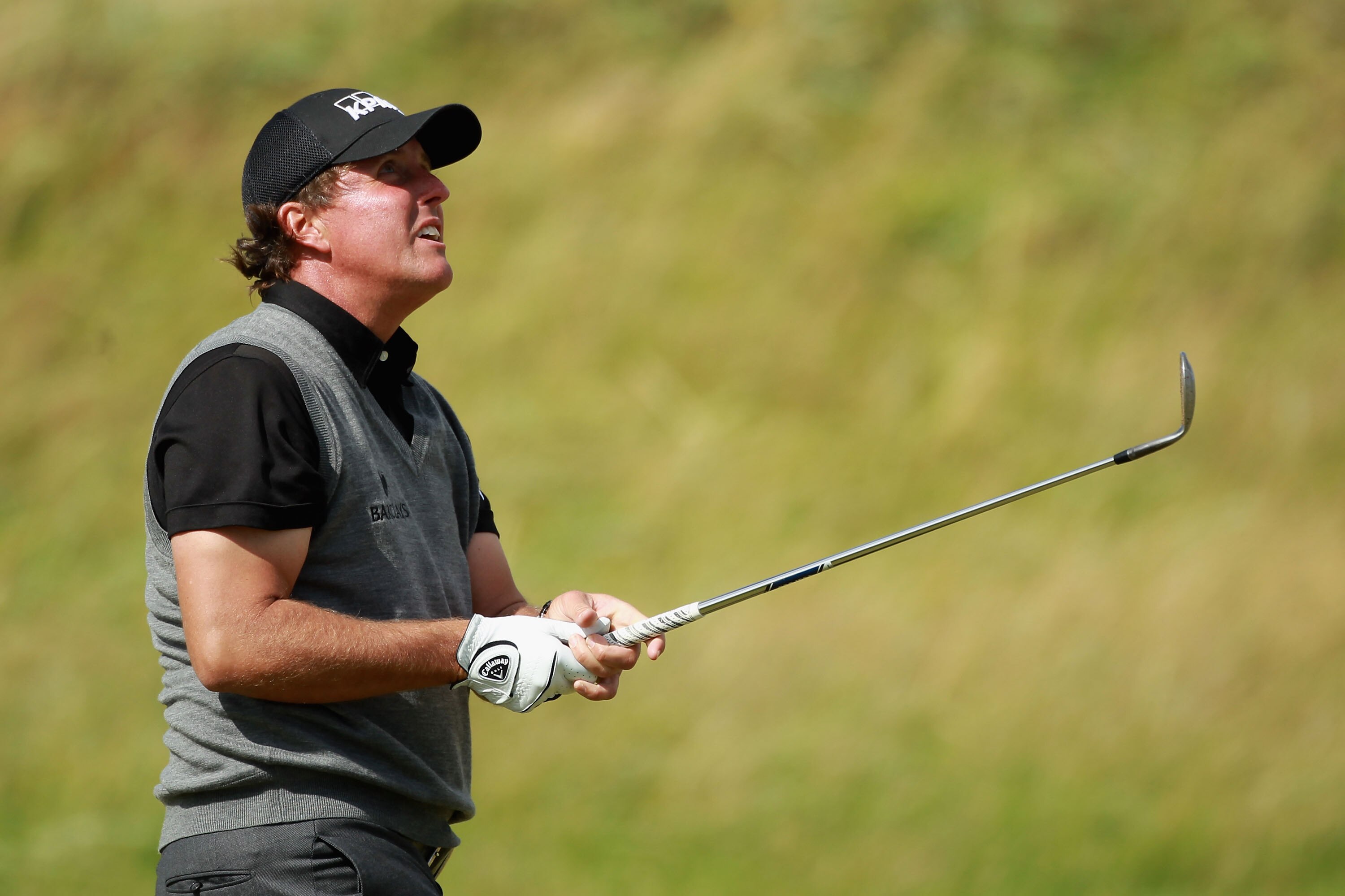 ST ANDREWS, SCOTLAND - JULY 17:  Phil Mickelson of the USA watches a shot during the third round of the 139th Open Championship on the Old Course, St Andrews on July 17, 2010 in St Andrews, Scotland.  (Photo by Warren Little/Getty Images)