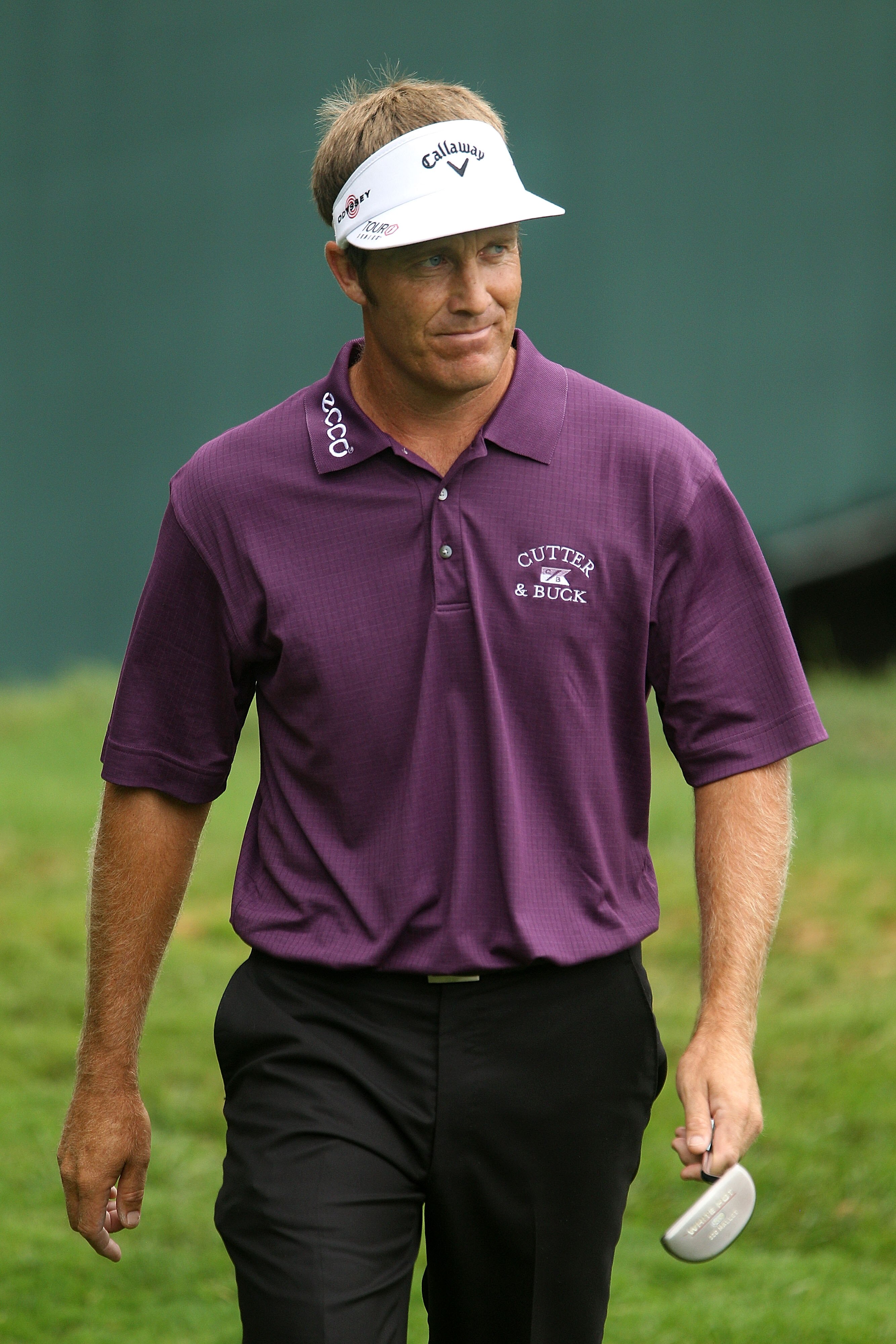 WHITE SULPHUR SPRINGS, WV - AUGUST 01:  Stuart Appleby of Australia walks to the 18th green during the final round of the Greenbrier Classic on The Old White Course at the Greenbrier Resort  on August 1, 2010 in White Sulphur Springs, West Virginia.  (Pho