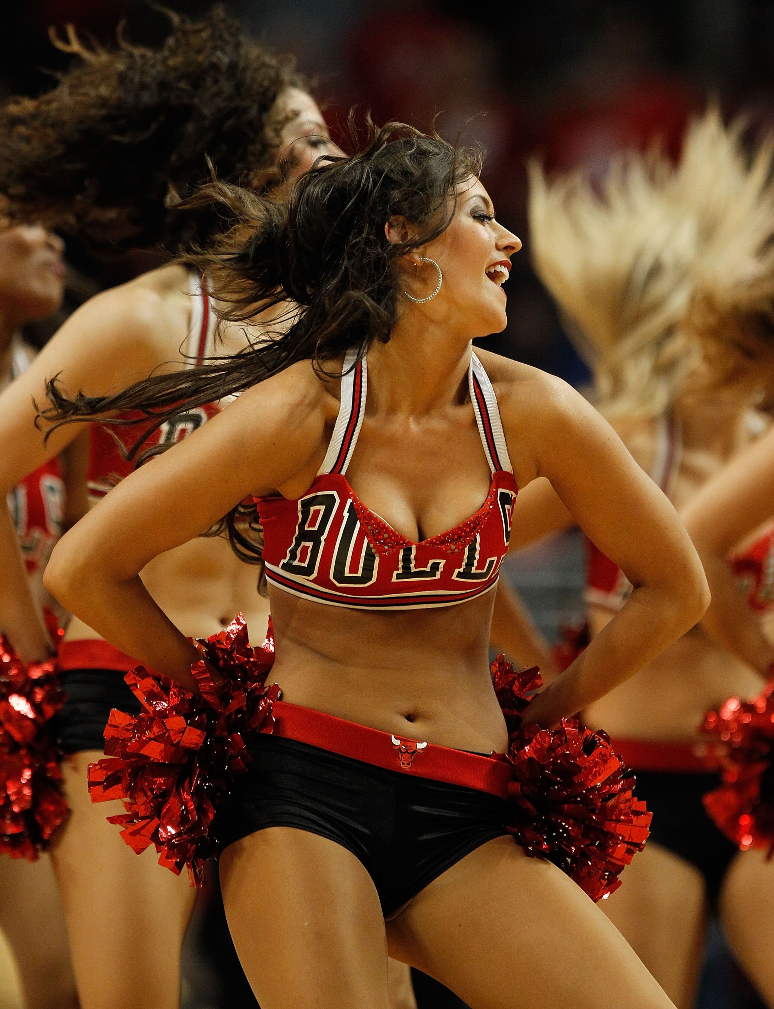 CHICAGO - APRIL 25: Members of the Chicago Bulls dance team 'The Luvabulls,' perform during a time-out beween the Bulls and the Cleveland Cavaliers in Game Four of the Eastern Conference Quarterfinals during the 2010 NBA Playoffs at the United Center on A
