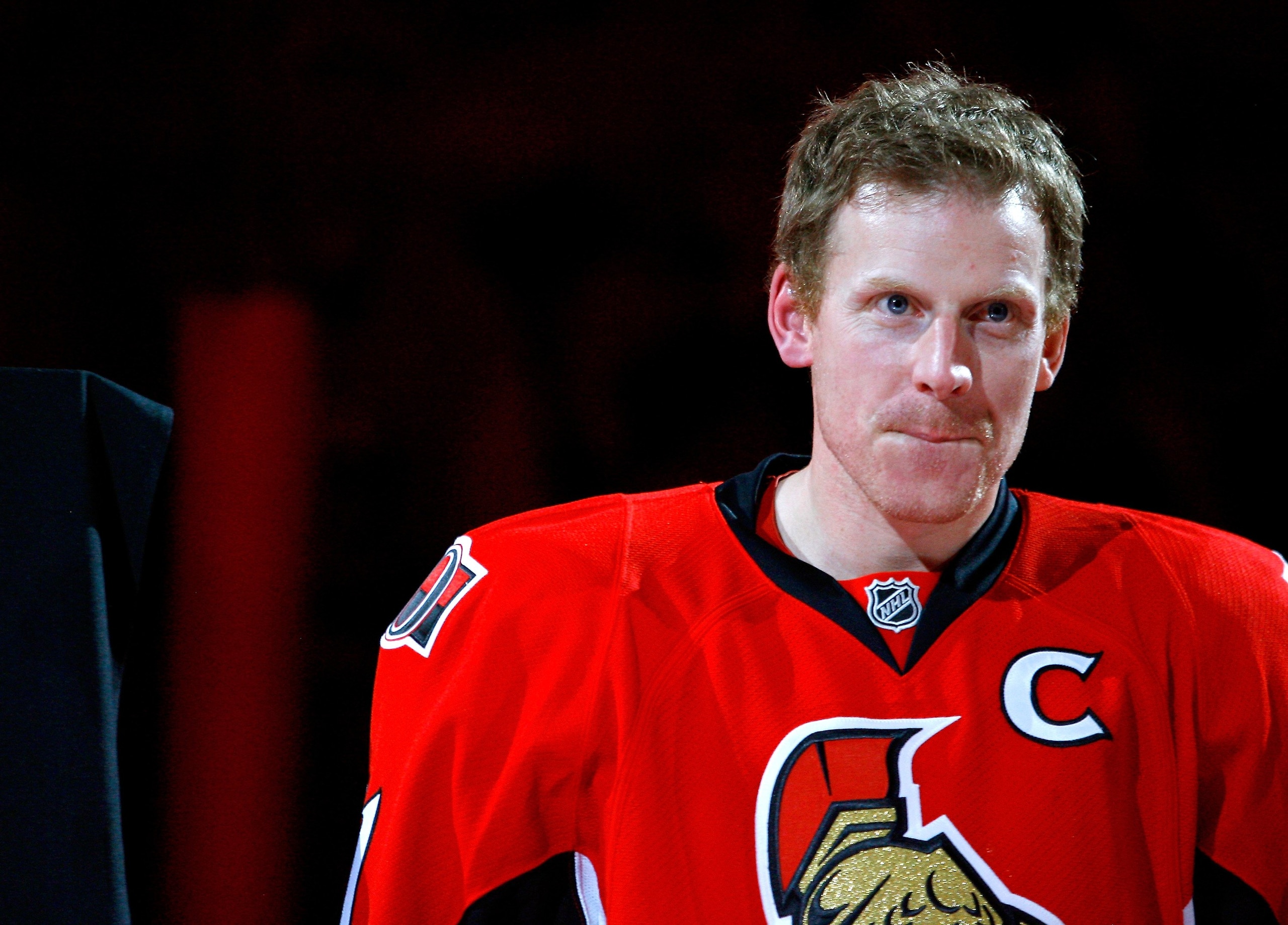 OTTAWA - APRIL 10:  Daniel Alfredsson #11 of the Ottawa Senators looks on prior to their NHL game against the Buffalo Sabres at Scotiabank Place on April 10, 2010 in Ottawa, Ontario, Canada.  The Sabres defeated the Senators 5-2. (Photo by Phillip MacCall