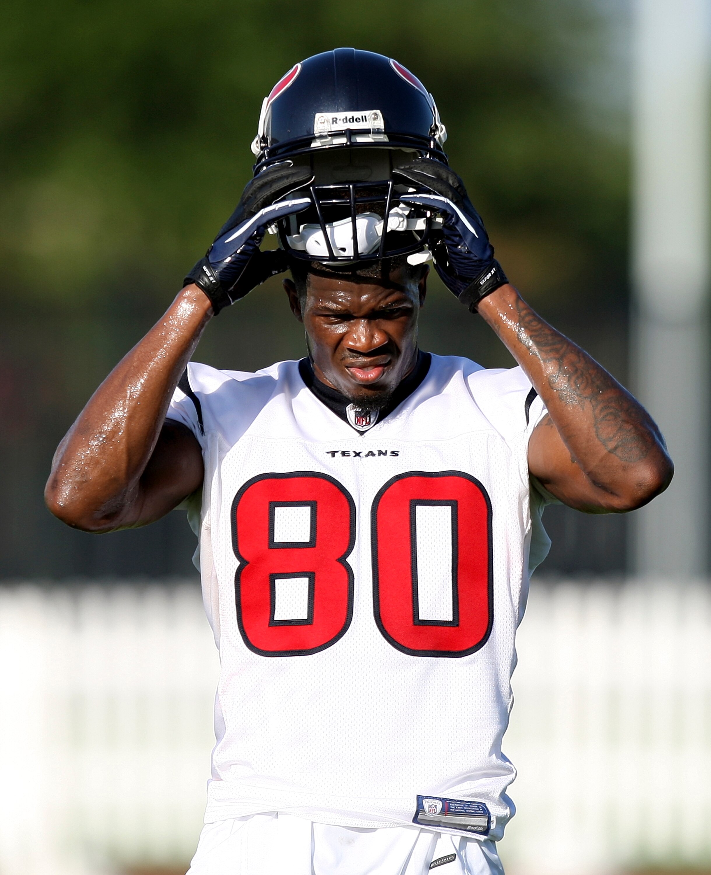 HOUSTON - JULY 30:  Wide receiver Andre Johnson #80 of the Houston Texans participates in the team's first NFL traiing camp practice of the season at Reliant Park on July 30, 2010 in Houston, Texas.  (Photo by Bob Levey/Getty Images)