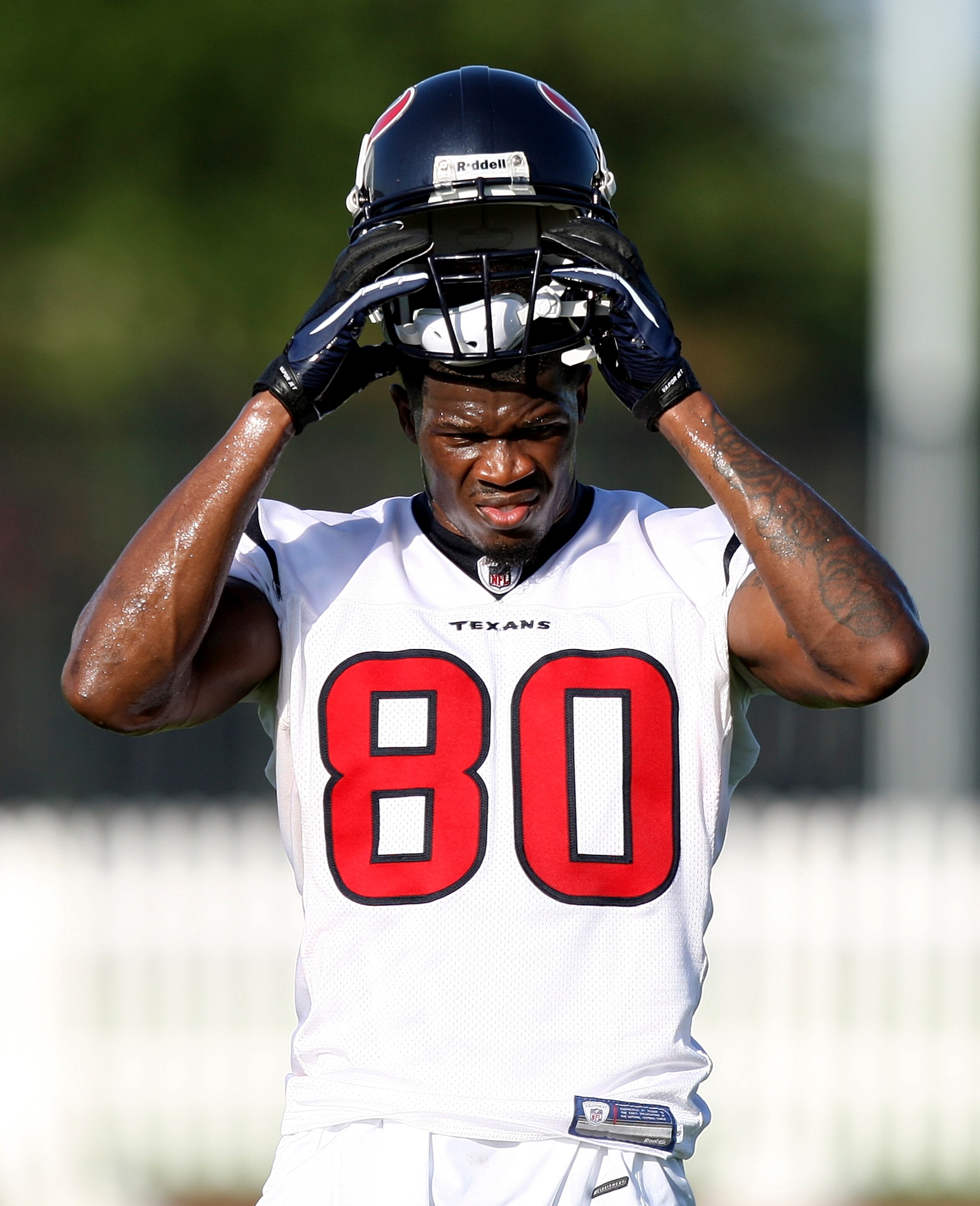 HOUSTON - JULY 30:  Wide receiver Andre Johnson #80 of the Houston Texans participates in the team's first NFL traiing camp practice of the season at Reliant Park on July 30, 2010 in Houston, Texas.  (Photo by Bob Levey/Getty Images)