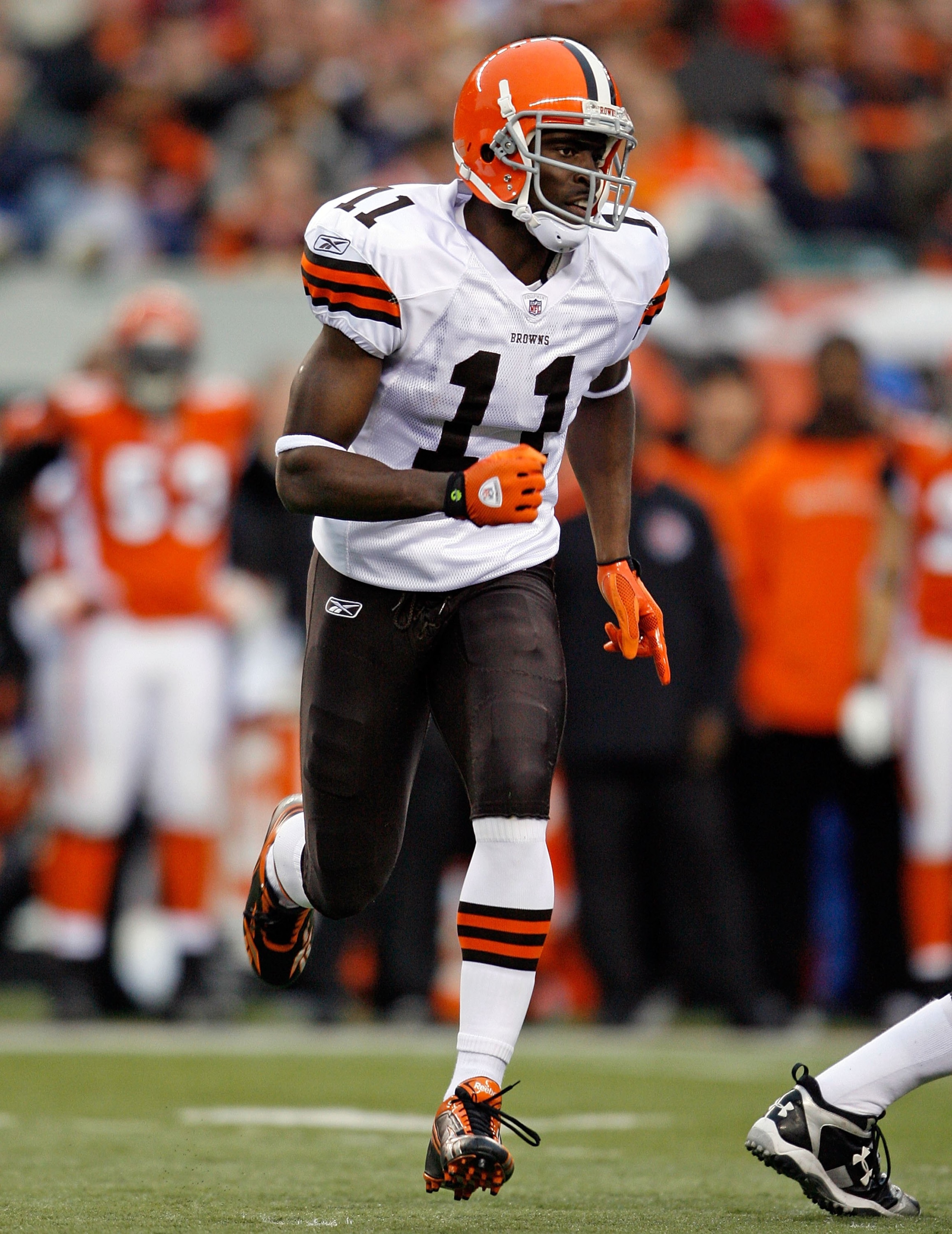 CINCINNATI - NOVEMBER 29: Mohamed Massaquoi #11 of the Cleveland Browns runs during the NFL game against the Cincinnati Bengals at Paul Brown Stadium on November 29, 2009 in Cincinnati, Ohio. (Photo by Andy Lyons/Getty Images) CINCINNATI - NOVEMBER 29: Mohamed Massaquoi #11 of the Cleveland Browns runs during the NFL game against the Cincinnati Bengals at Paul Brown Stadium on November 29, 2009 in Cincinnati, Ohio. (Photo by Andy Lyons/Getty Images)
