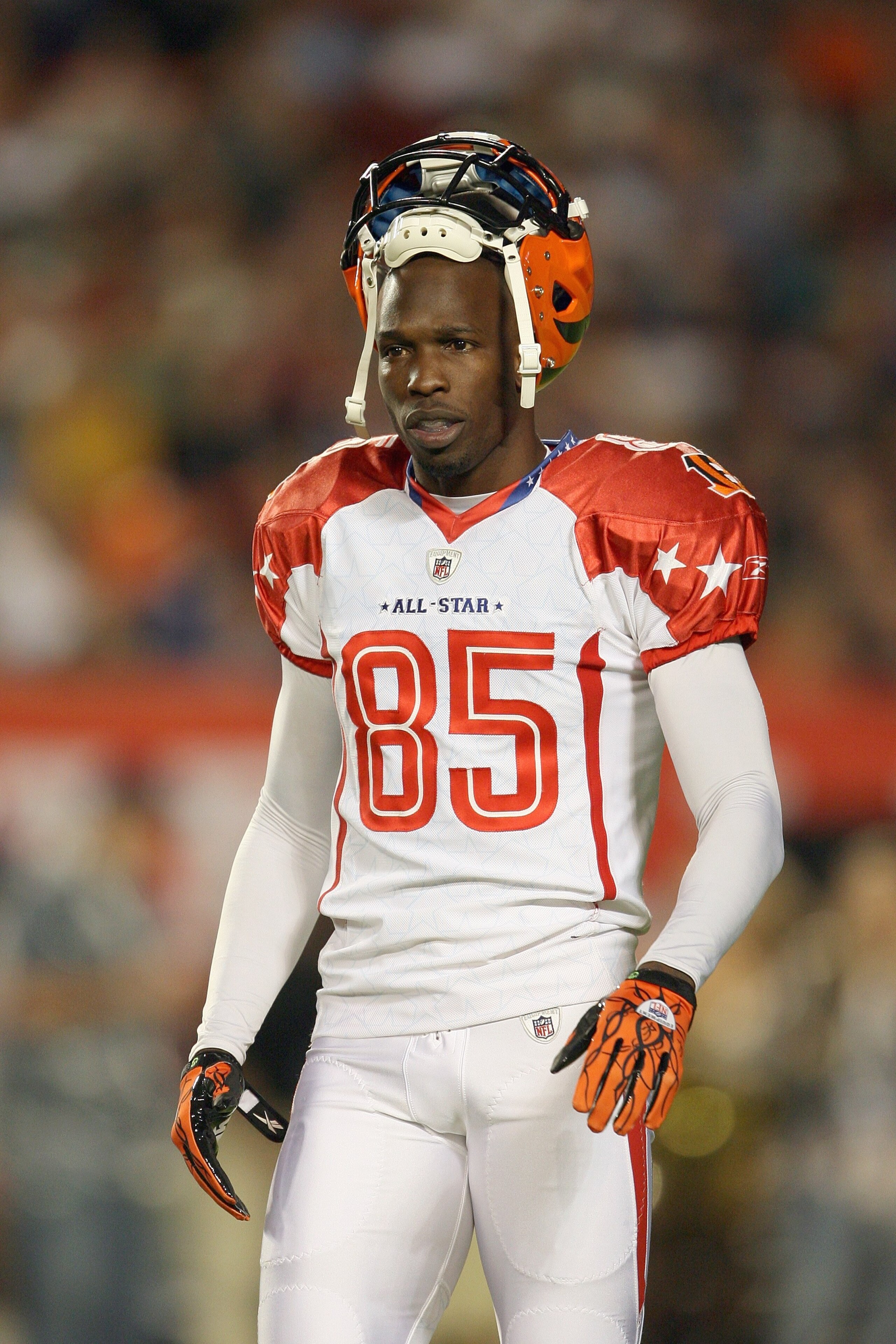 MIAMI GARDENS, FL - JANUARY 31: Chad Ochocinco #85 of the Cincinnati Bengals walks on the field during the 2010 AFC-NFC Pro Bowl at Sun Life Stadium on January 31, 2010 in Miami Gardens, Florida. (Photo by Doug Benc/Getty Images)