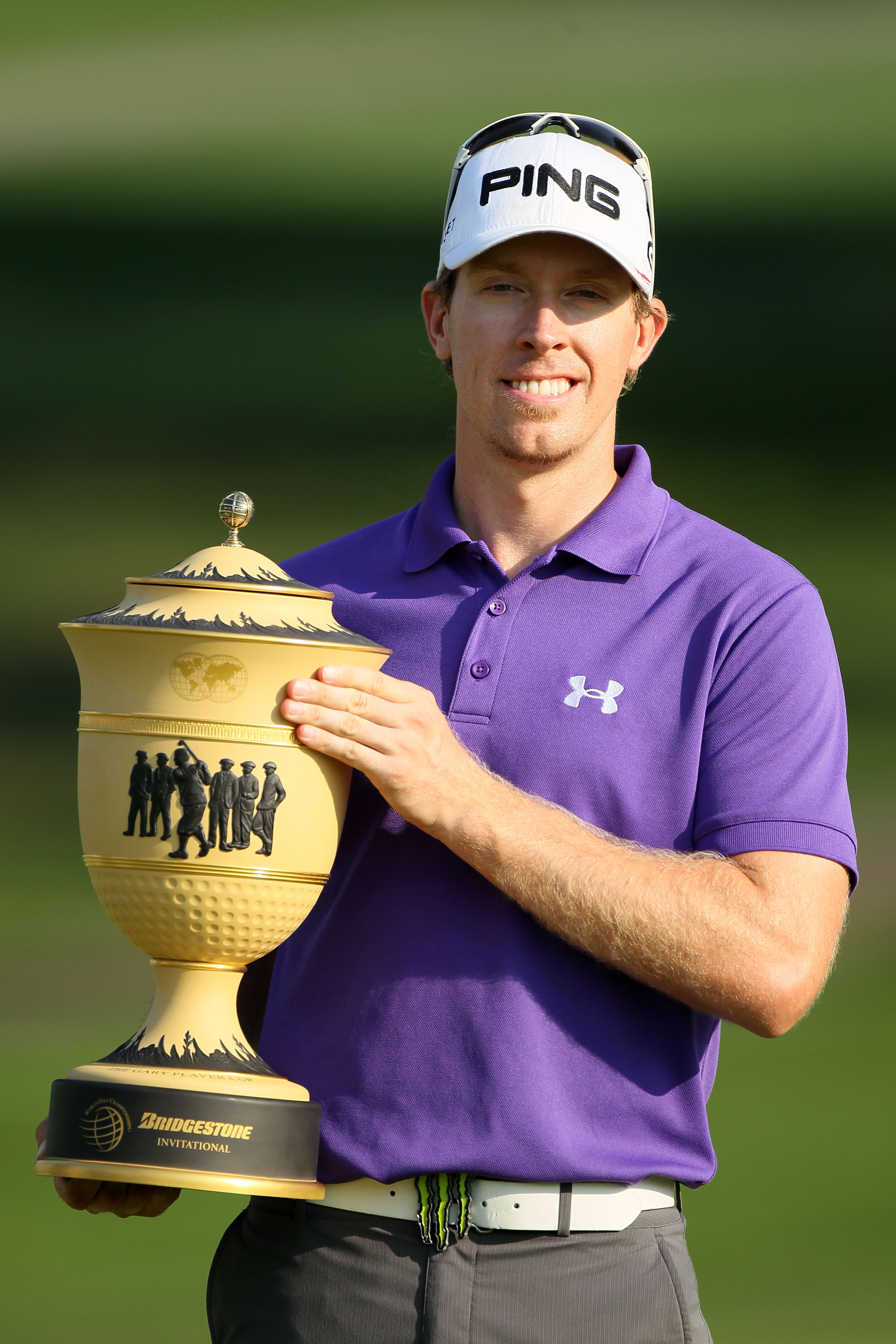 AKRON, OH - AUGUST 08:  Hunter Mahan smilles while holding the Gary Player Cup after winning the World Golf Championships - Bridgestone Invitational on the South Course at Firestone Country Club on August 8, 2010 in Akron, Ohio.  (Photo by Andy Lyons/Gett