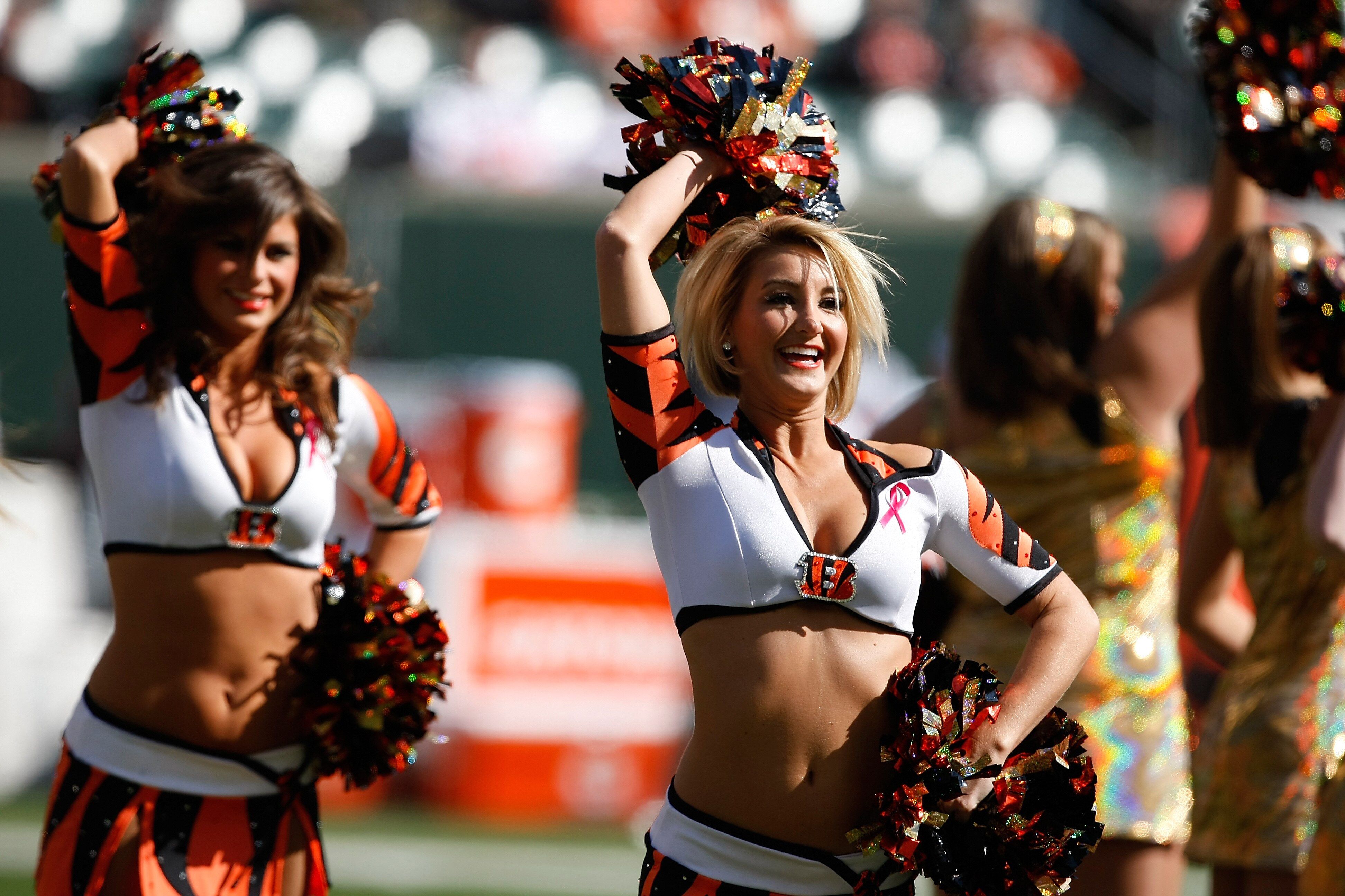 CINCINNATI, OH - OCTOBER 18: Cheerleaders perform during the game between the Cincinnati Bengals against the Houston Texans at Paul Brown Stadium on October 18, 2009 in Cincinnati, Ohio. The Texans defeated the Bengals 28-17. (Photo by Scott Boehm/Getty I