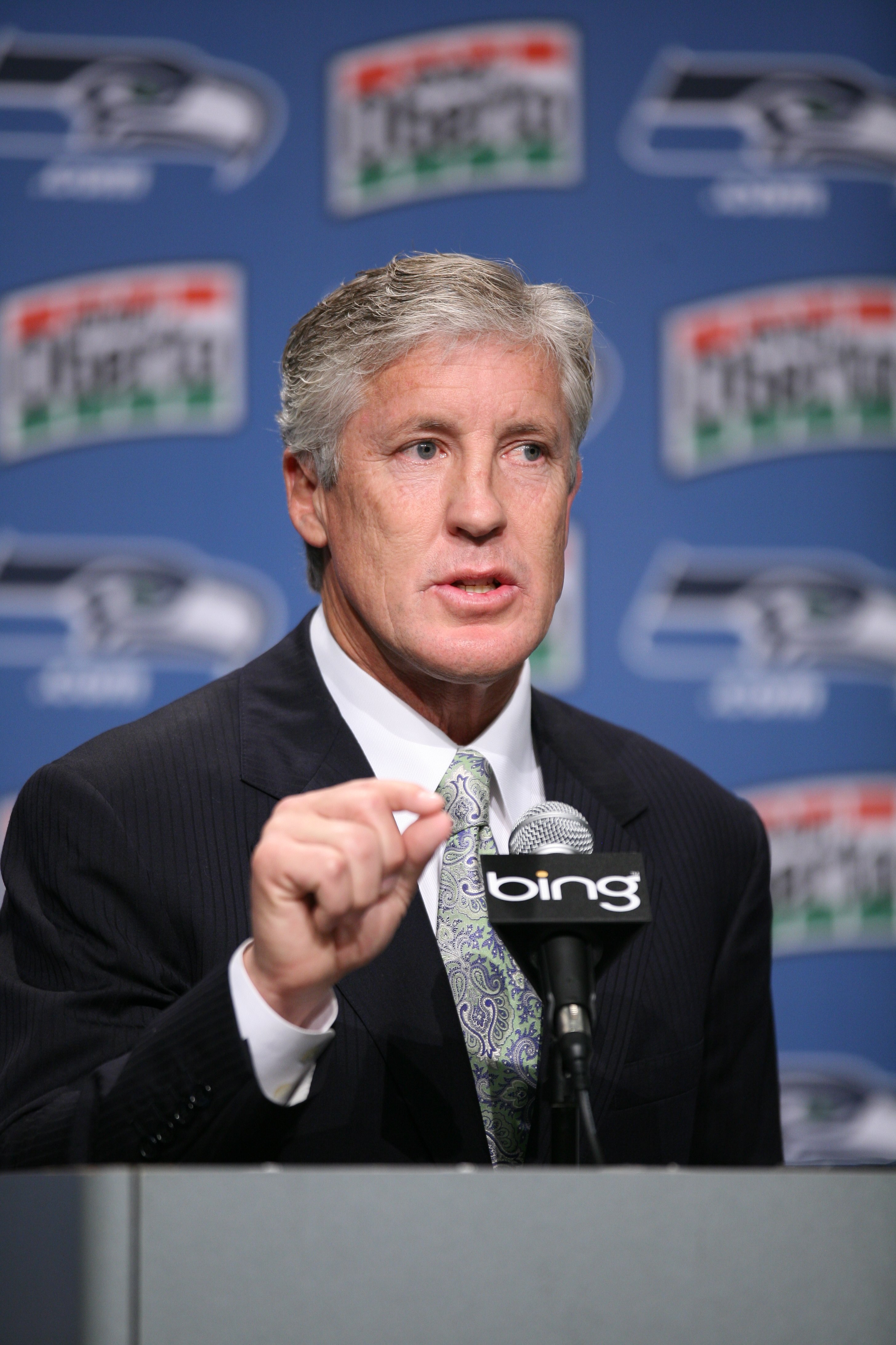 RENTON, WA - JANUARY 12:  Pete Carroll answers questions at a press conference announcing his hiring as the new head coach of the Seattle Seahawks on January 12, 2010 at the Seahawks training facility in Renton, Washington. (Photo by Otto Greule Jr/Getty 