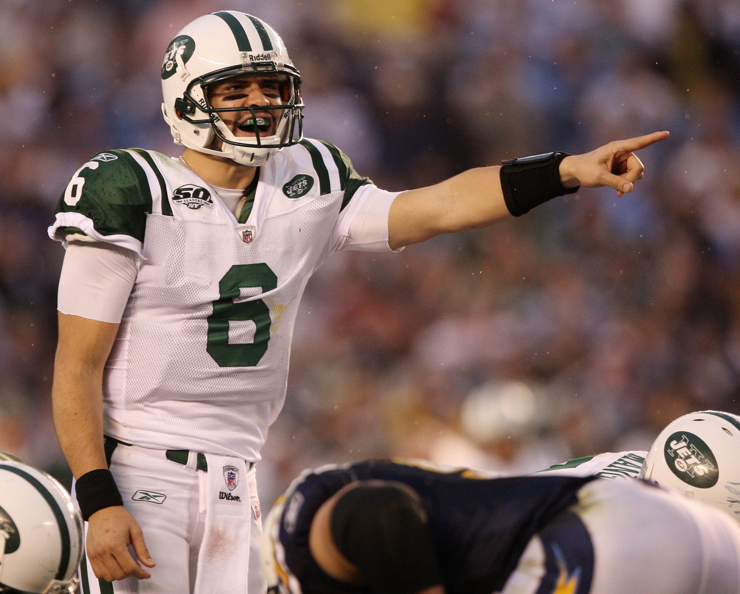 SAN DIEGO - JANUARY 17: Quarterback Mark Sanchez #6 of the New York Jets signals during the AFC Divisional Playoff Game against the San Diego Chargers at Qualcomm Stadium on January 17, 2010 in San Diego, California. (Photo by Donald Miralle/Getty Image SAN DIEGO - JANUARY 17: Quarterback Mark Sanchez #6 of the New York Jets signals during the AFC Divisional Playoff Game against the San Diego Chargers at Qualcomm Stadium on January 17, 2010 in San Diego, California. (Photo by Donald Miralle/Getty Image