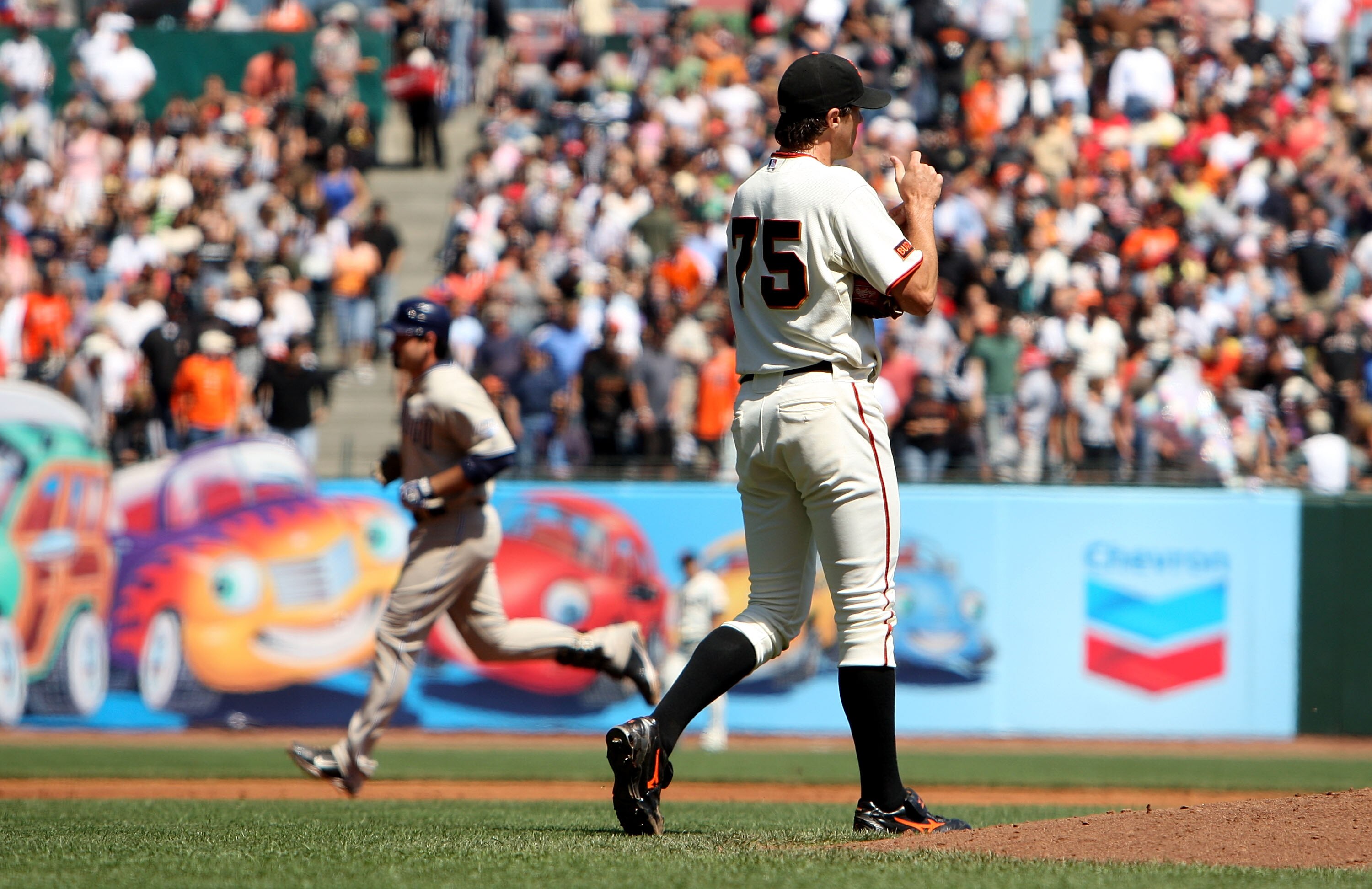 SAN FRANCISCO - SEPTEMBER 09:  Adrian Gonzalez #23 of the San Diego Padres rounds the bases after hitting a home run in the third inning off of Barry Zito #75 of the San Francisco Giants during a Major League Baseball game at AT&T Park on September 9, 200