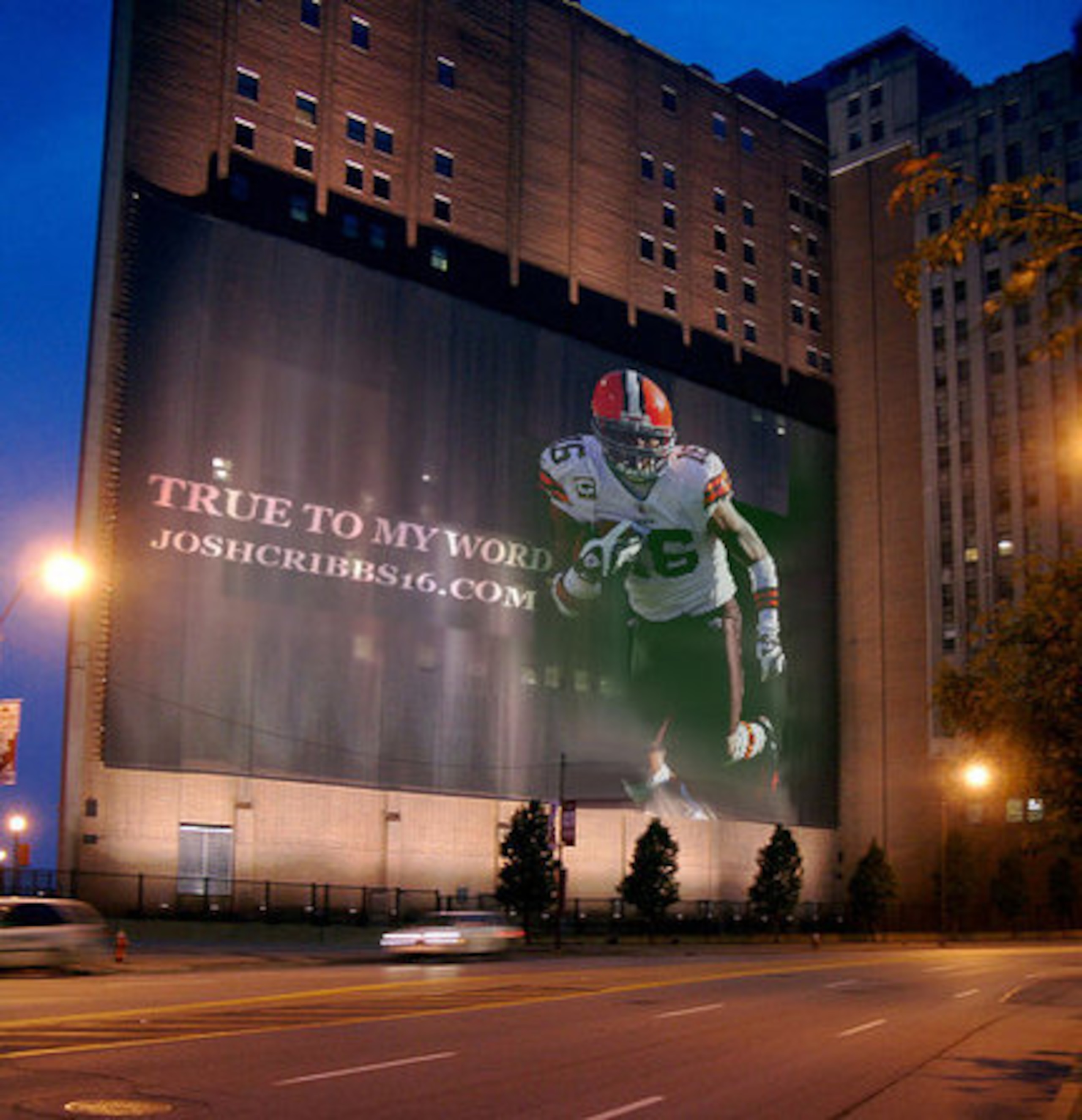 There's quite a noticeable absence on the side of the Landmark Office Tower in Cleveland.