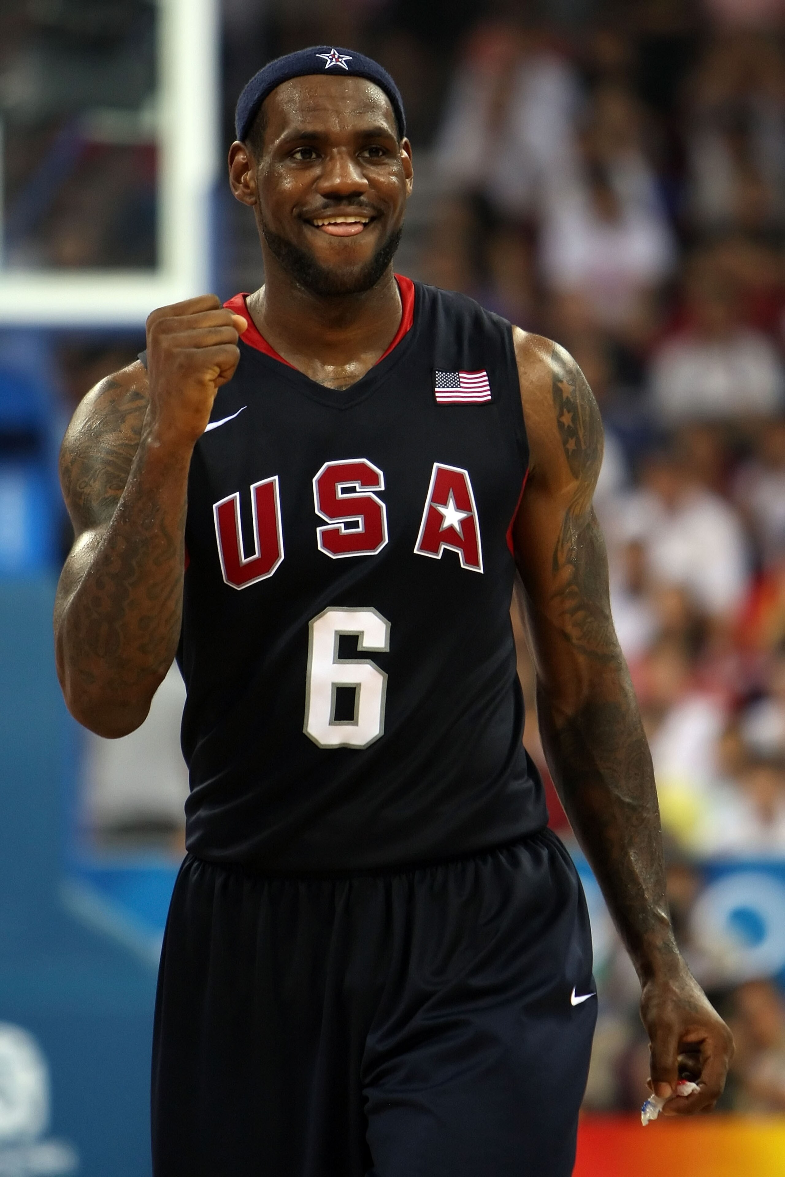 BEIJING - AUGUST 24: LeBron James #6 of the United States celebrates in the gold medal game against Spain during Day 16 of the Beijing 2008 Olympic Games at the Beijing Olympic Basketball Gymnasium on August 24, 2008 in Beijing, China. (Photo by Jed Jac BEIJING - AUGUST 24: LeBron James #6 of the United States celebrates in the gold medal game against Spain during Day 16 of the Beijing 2008 Olympic Games at the Beijing Olympic Basketball Gymnasium on August 24, 2008 in Beijing, China. (Photo by Jed Jac