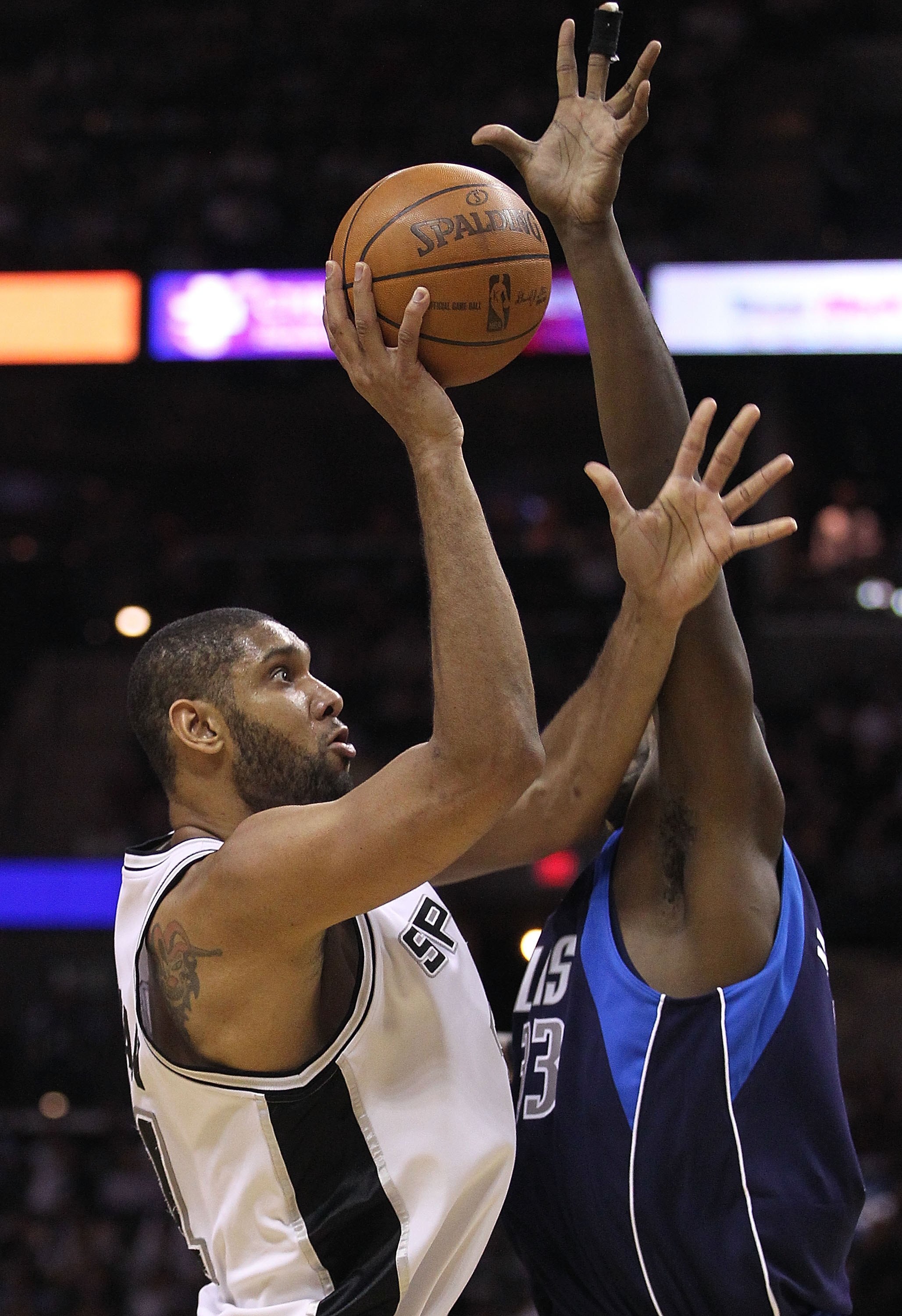 SAN ANTONIO - APRIL 29:  Tim Duncan #21 of the San Antonio Spurs in Game Six of the Western Conference Quarterfinals during the 2010 NBA Playoffs at AT&T Center on April 29, 2010 in San Antonio, Texas. NOTE TO USER: User expressly acknowledges and agrees