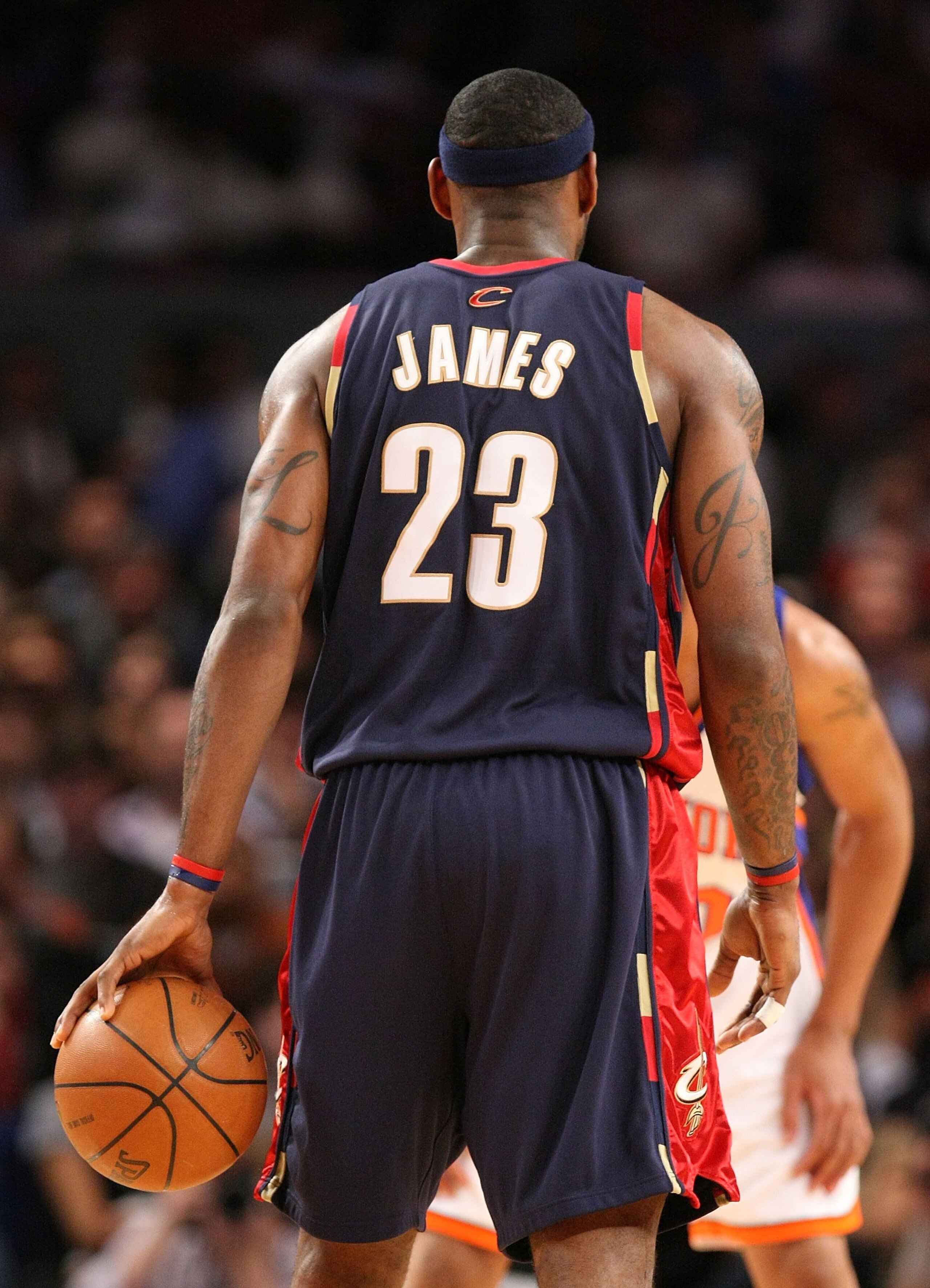 NEW YORK - MARCH 05:  LeBron James #23 of the Cleveland Cavaliers holds the ball against  the New York Knicks during their game on March 5, 2008 at Madison Square Garden in New York City, New York.   NOTE TO USER: User expressly acknowledges and agrees th
