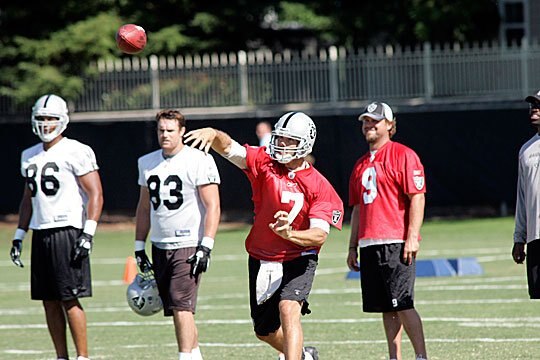 Kyle Boller lets one fly in practice.