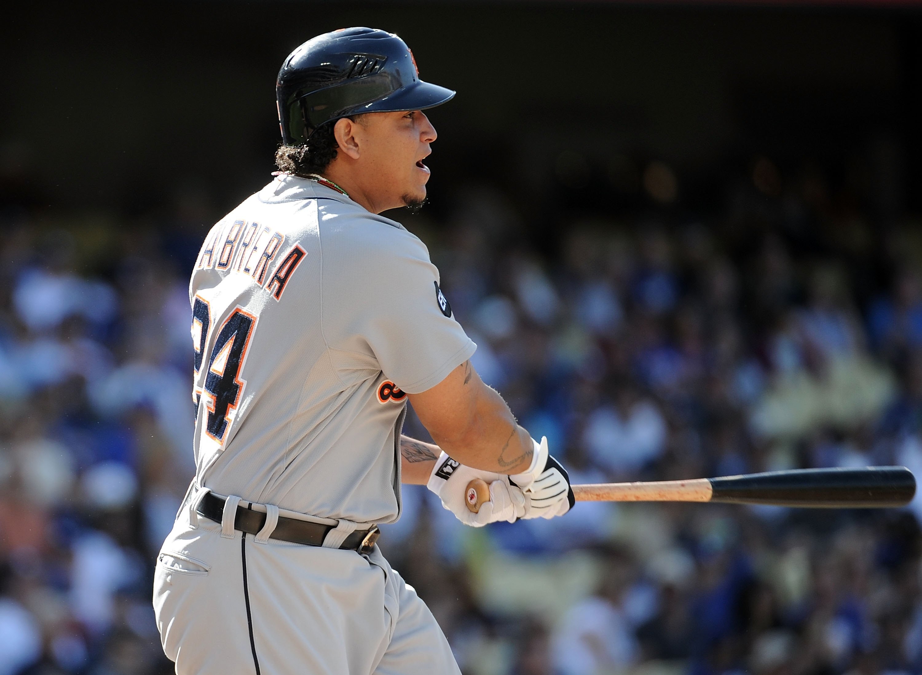 LOS ANGELES, CA - MAY 22:  Miguel Cabrera #24 of the Detroit Tigers at bat against the Los Angeles Dodgers at Dodger Stadium on May 22, 2010 in Los Angeles, California.  (Photo by Harry How/Getty Images)