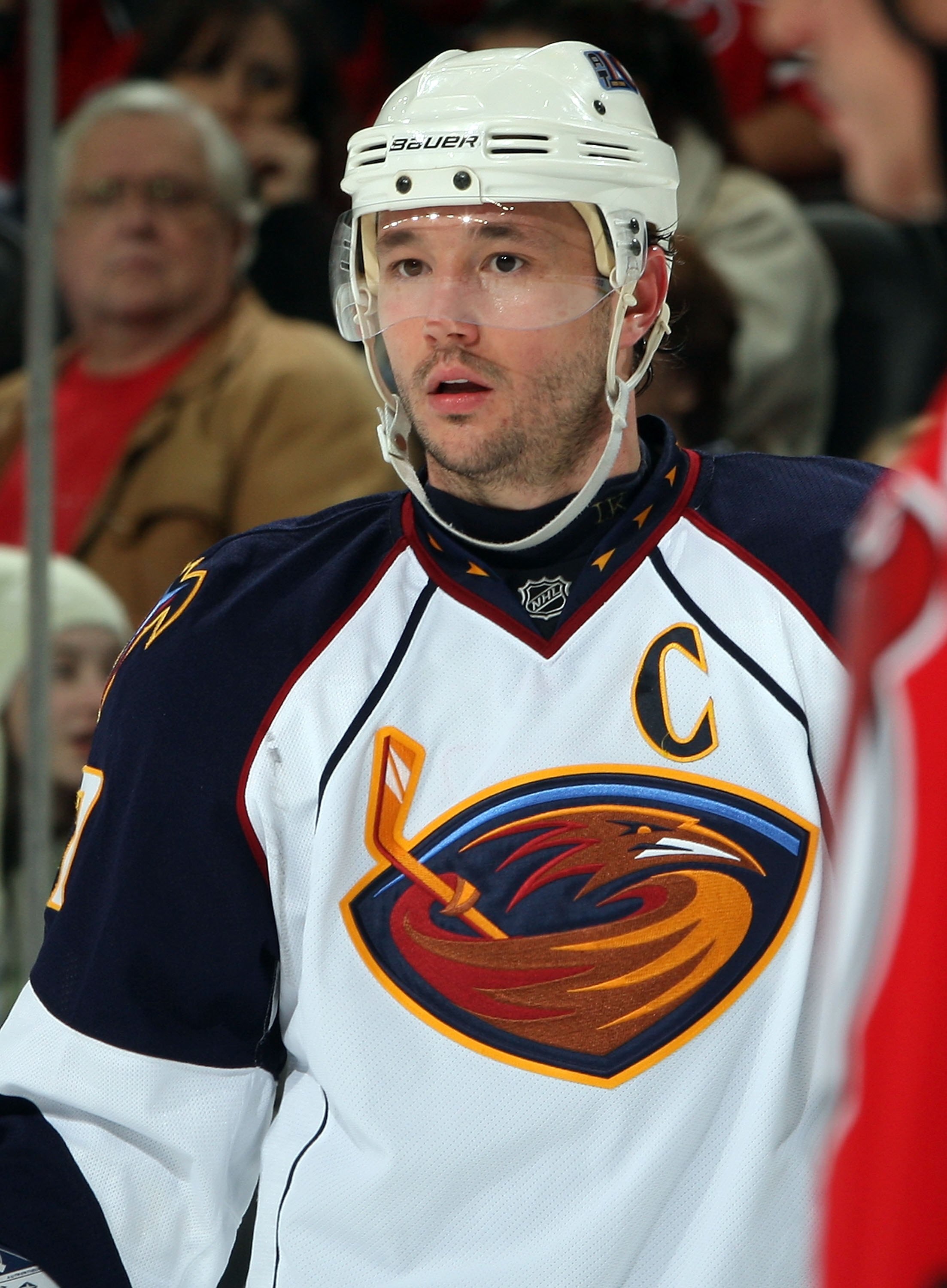 NEWARK, NJ - DECEMBER 28:  Ilya Kovalchuk #17 of the Atlanta Thrashers looks on against the New Jersey Devils at the Prudential Center on December 28, 2009 in Newark, New Jersey. The Devils defeated the Thrashers 3-2.  (Photo by Jim McIsaac/Getty Images)