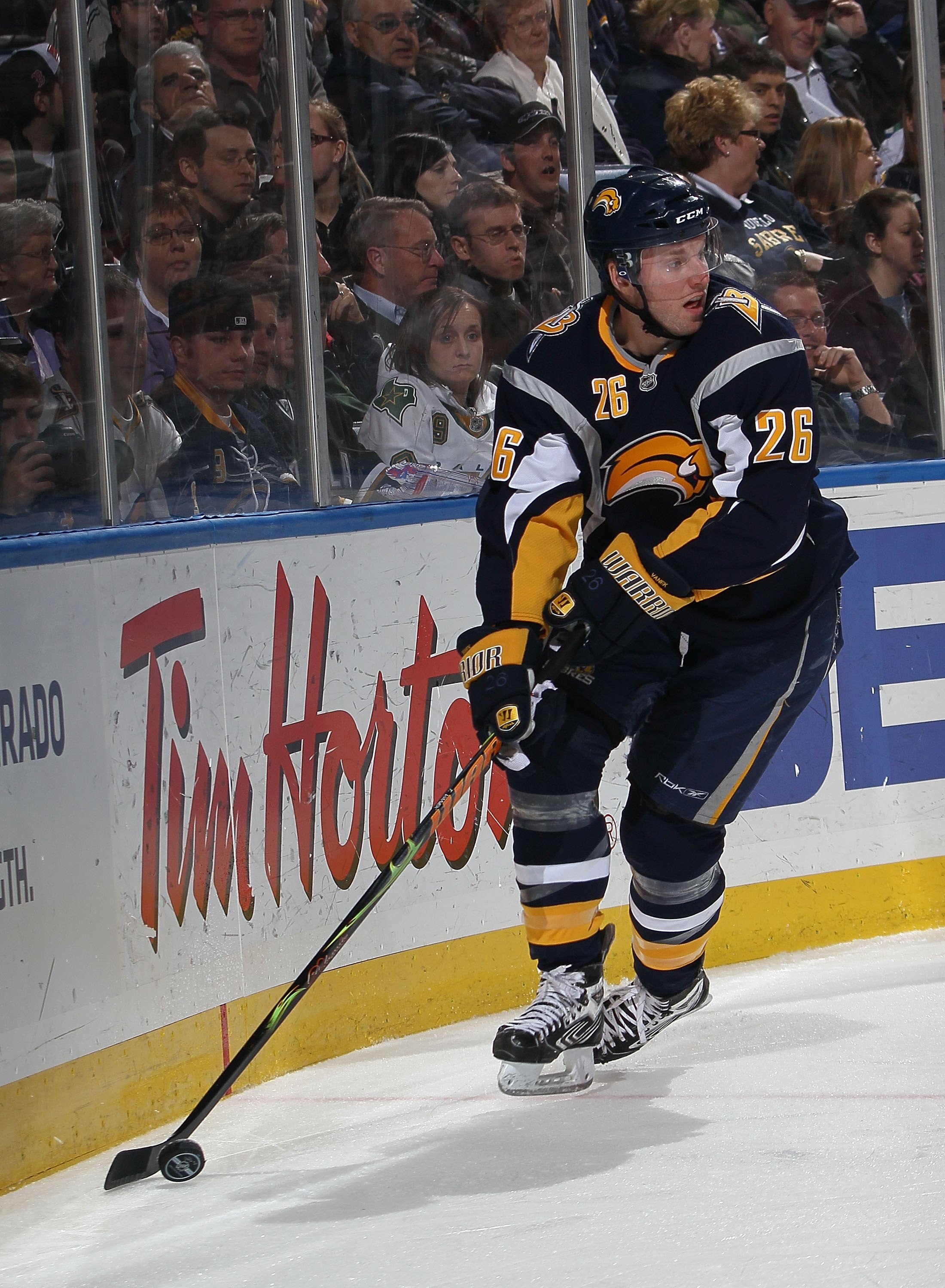 BUFFALO, NY - MARCH 10: Thomas Vanek #26 of the Buffalo Sabres skates against  the Dallas Stars at the HSBC Arena on March 10, 2010 in Buffalo, New York.  (Photo by Bruce Bennett/Getty Images)