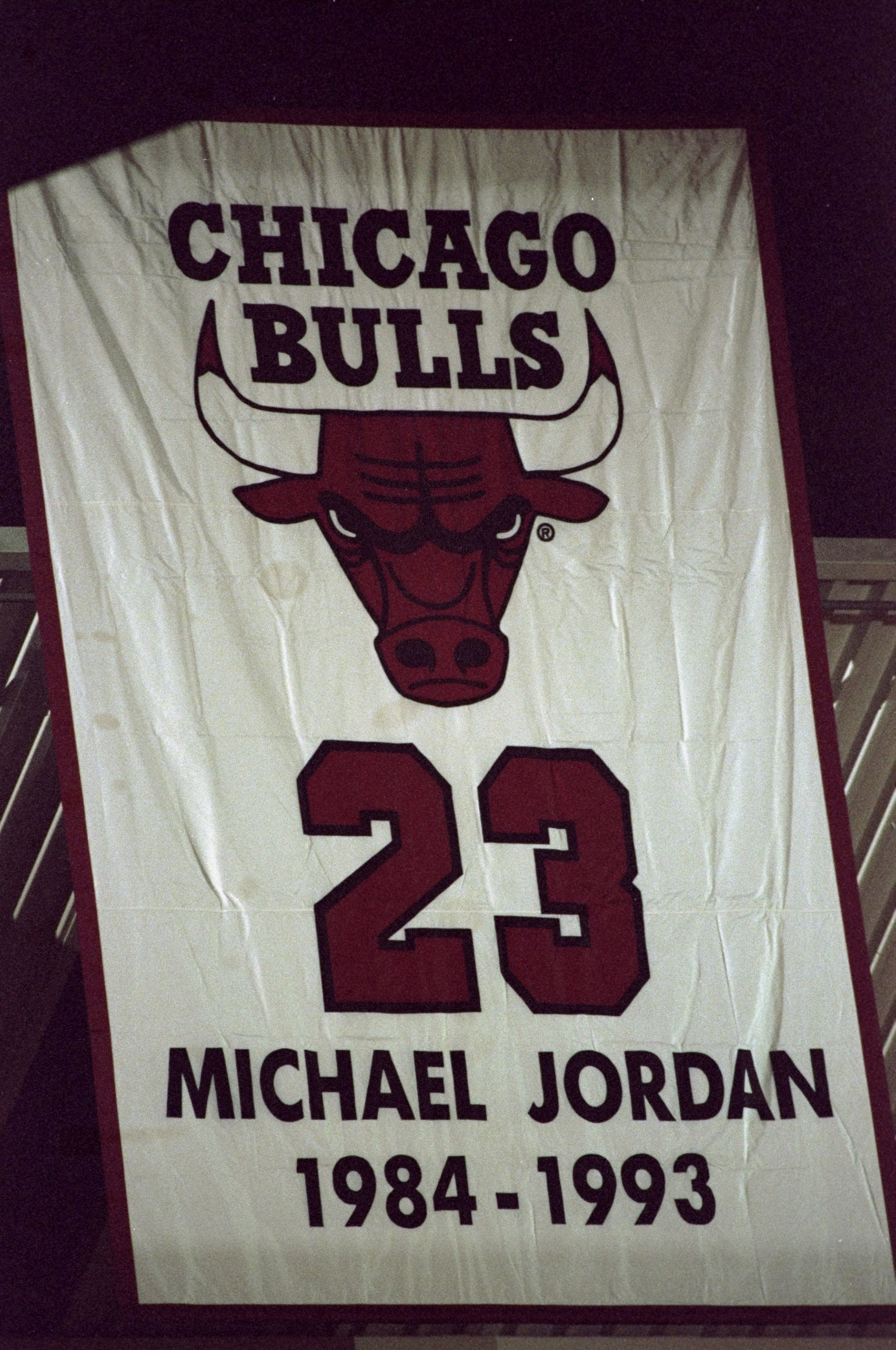 18 Jan 1999:  A view of Michael Jordans #23 jersey as is  retired at Michael Jodans retirement press conference at the United Center in Chicago, Illinios. Mandatory Credit: Matthew Stockman  /Allsport