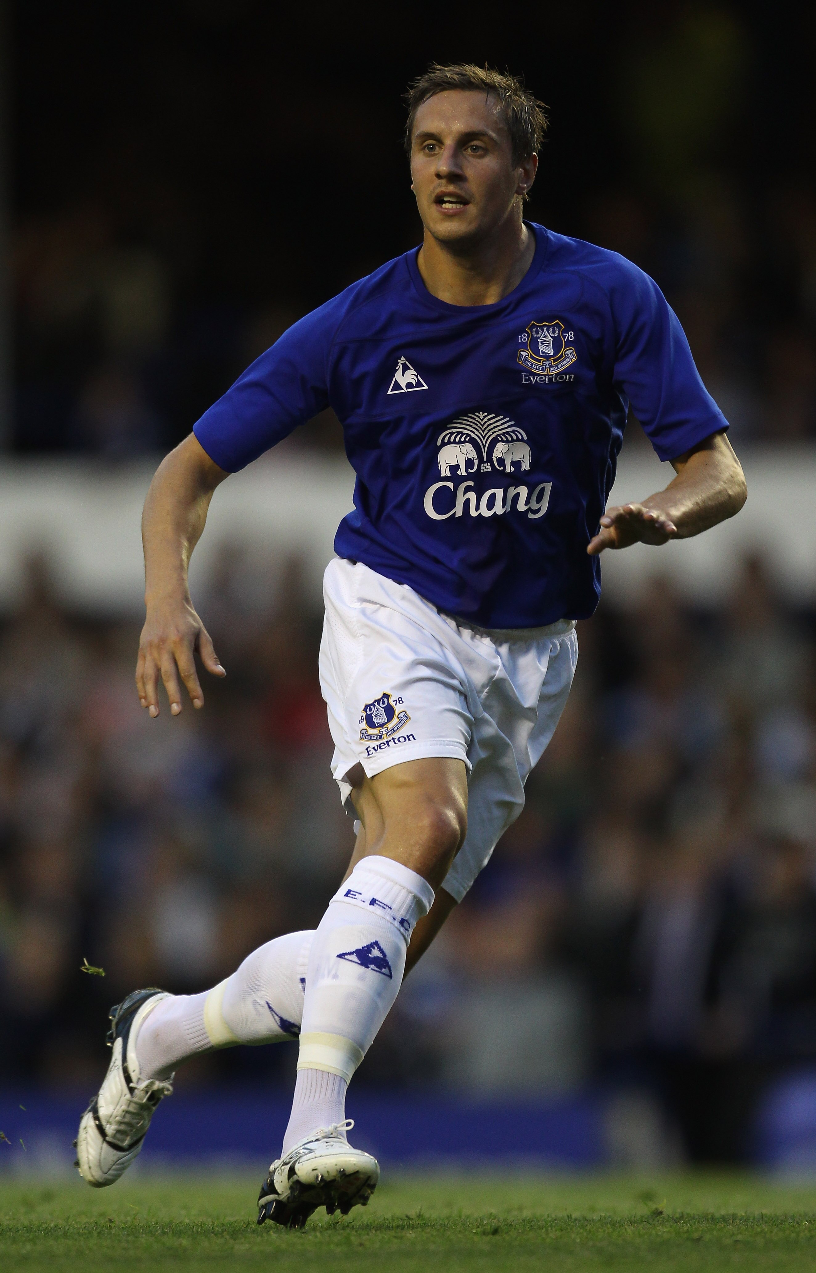 LIVERPOOL, ENGLAND - AUGUST 04:  Phil Jagielka of Everton during the pre-season friendly match between Everton and Everton Chile at Goodison Park on August 4, 2010 in Liverpool, England.  (Photo by Alex Livesey/Getty Images)