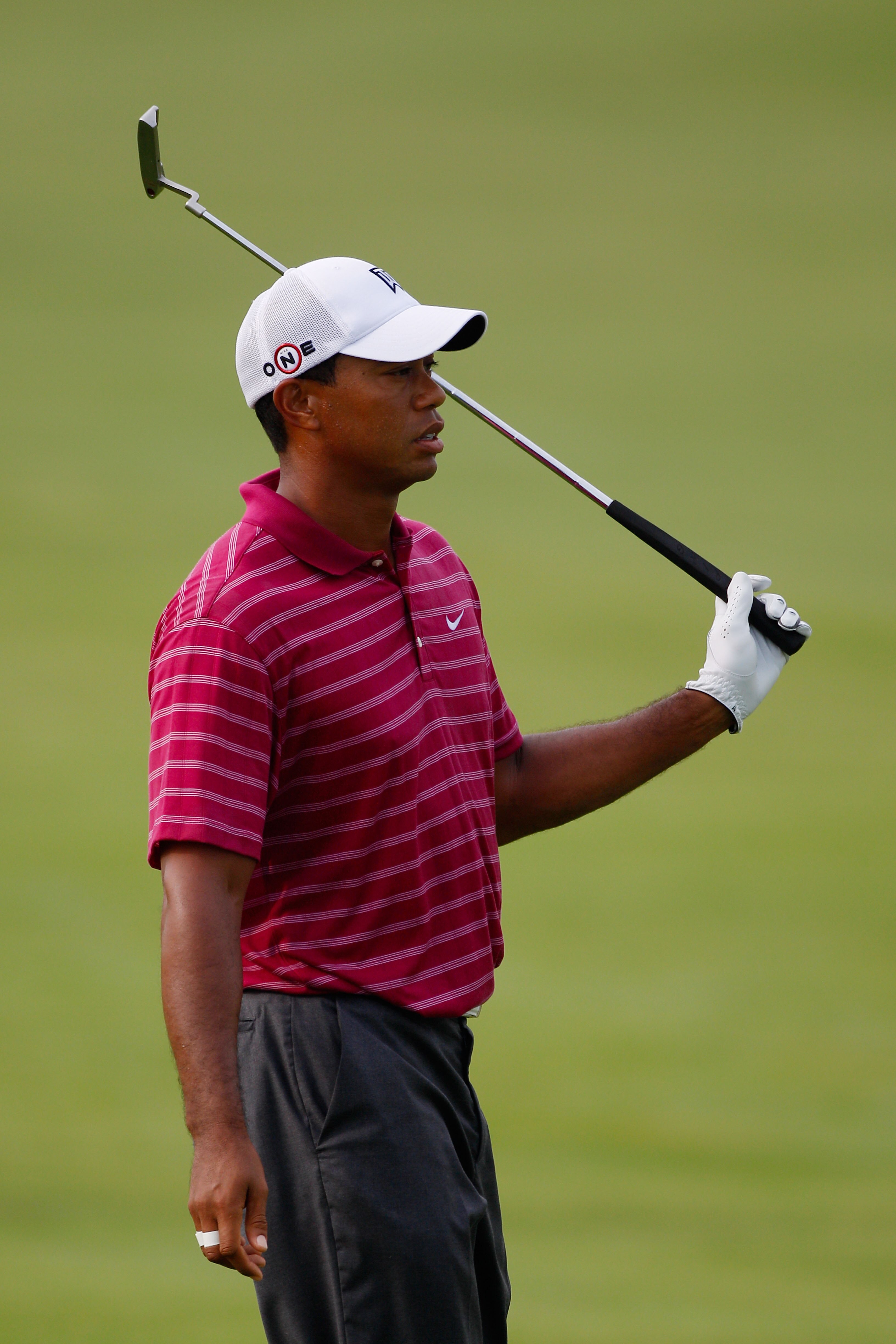 KOHLER, WI - AUGUST 10:  Tiger Woods looks on during a practice round prior to the start of the 92nd PGA Championship on the Straits Course at Whistling Straits on August 10, 2010 in Kohler, Wisconsin.  (Photo by Chris Graythen/Getty Images)