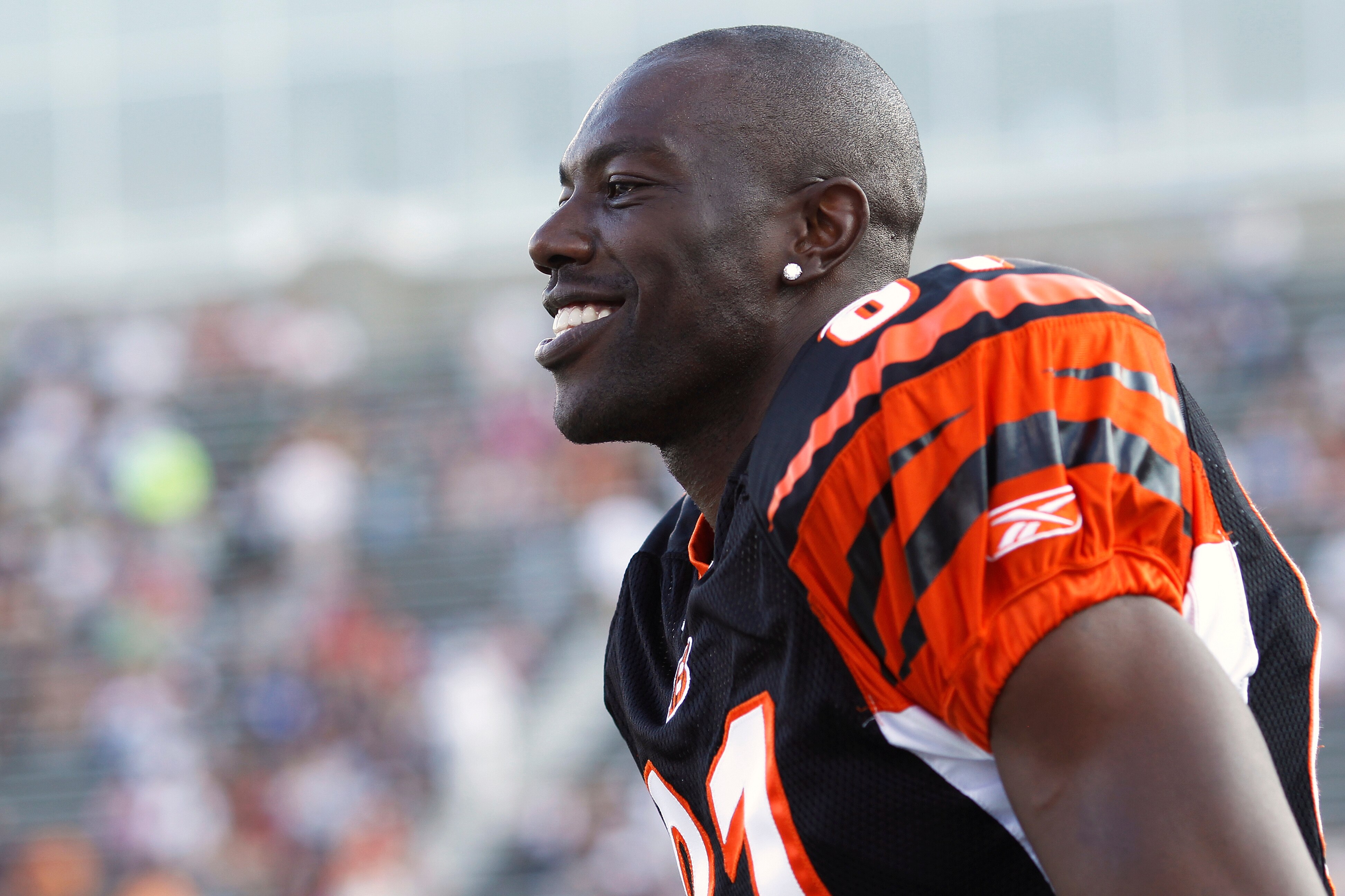 CANTON, OH - AUGUST 8: Terrell Owens #81 of the Cincinnati Bengals looks on before the game against the Dallas Cowboys during the 2010 Pro Football Hall of Fame Game at the Pro Football Hall of Fame Field at Fawcett Stadium on August 8, 2010 in Canton, Oh