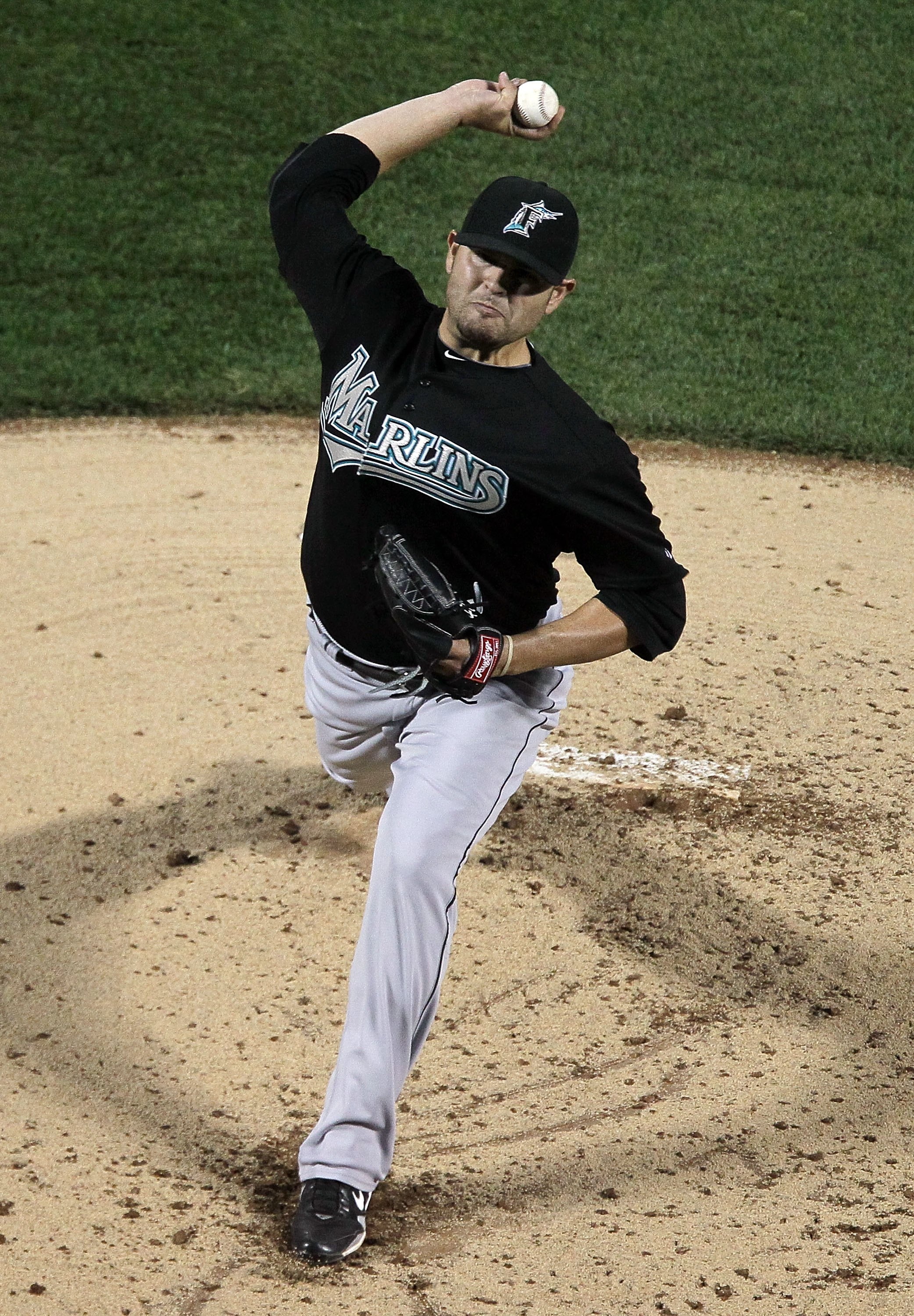 NEW YORK - APRIL 07:  Ricky Nolasco #47 of the Florida Marlins delivers a pitch against the New York Mets on April 7, 2010 at Citi Field in the Flushing neighborhood of the Queens borough of New York City.  (Photo by Jim McIsaac/Getty Images)