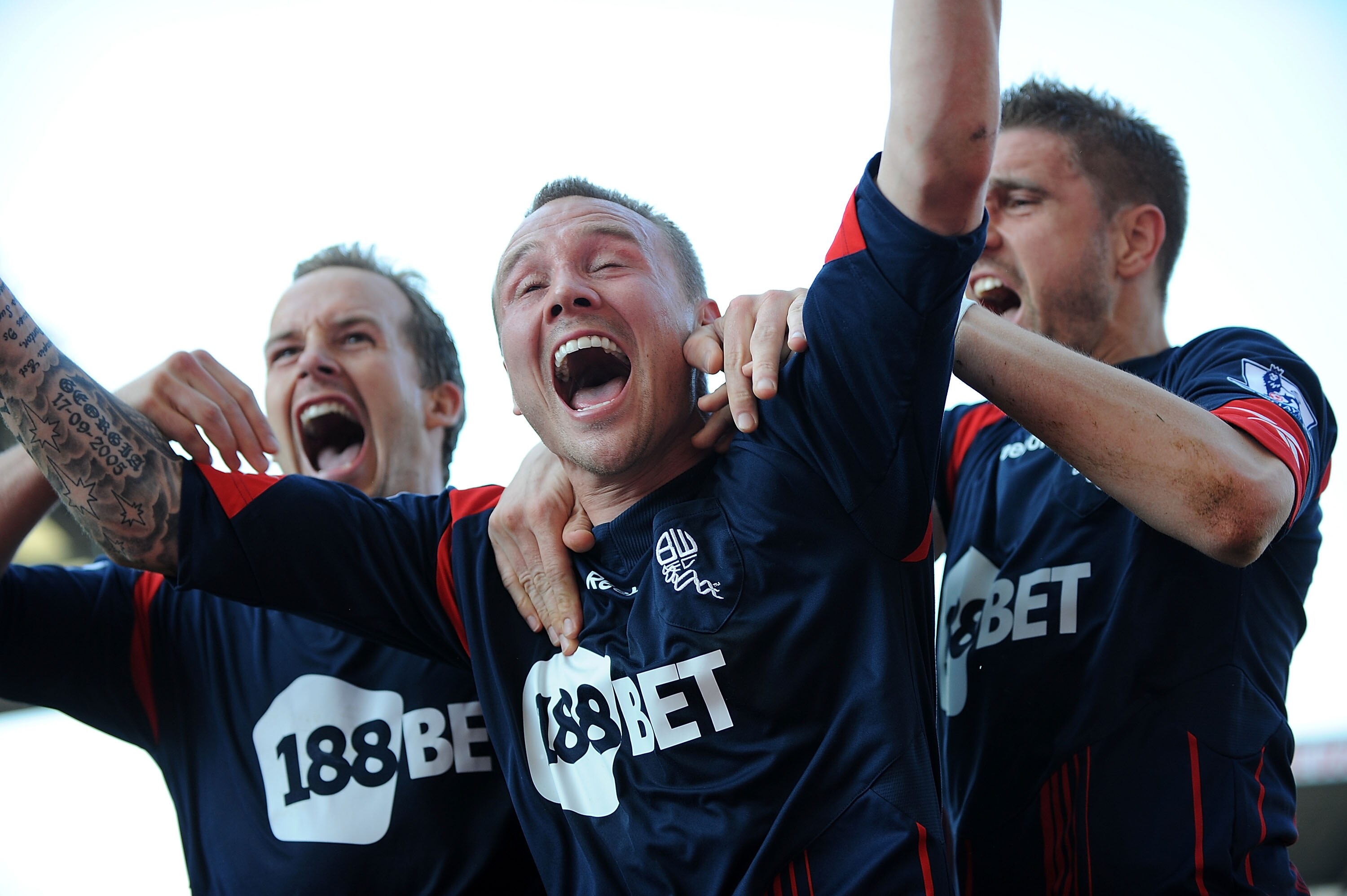 STOKE ON TRENT, ENGLAND - APRIL 17:  Matt Taylor of Bolton celebrates scoring their winning goal during the Barclays Premier League match between Stoke City and Bolton Wanderers at the Britannia Stadium on April 17, 2010 in Stoke on Trent, England.  (Phot