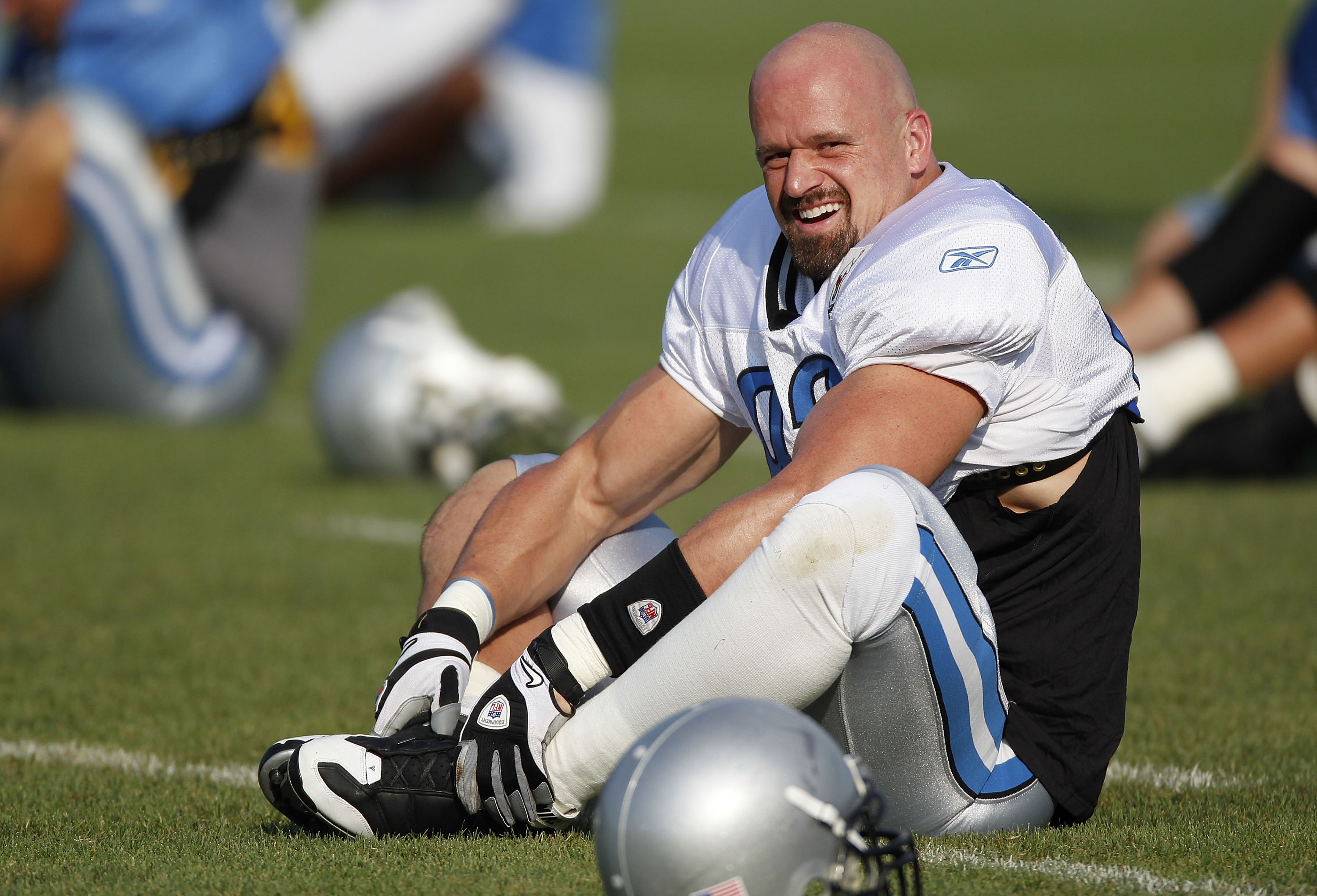ALLEN PARK, MI - AUGUST 05: Kyle Vanden Bosch #93 of the Detroit LIons stretches during training camp at the Detroit Lions Headquarters and Training Facility on August 5, 2010 in Allen Park, Michigan.  (Photo by Gregory Shamus/Getty Images)