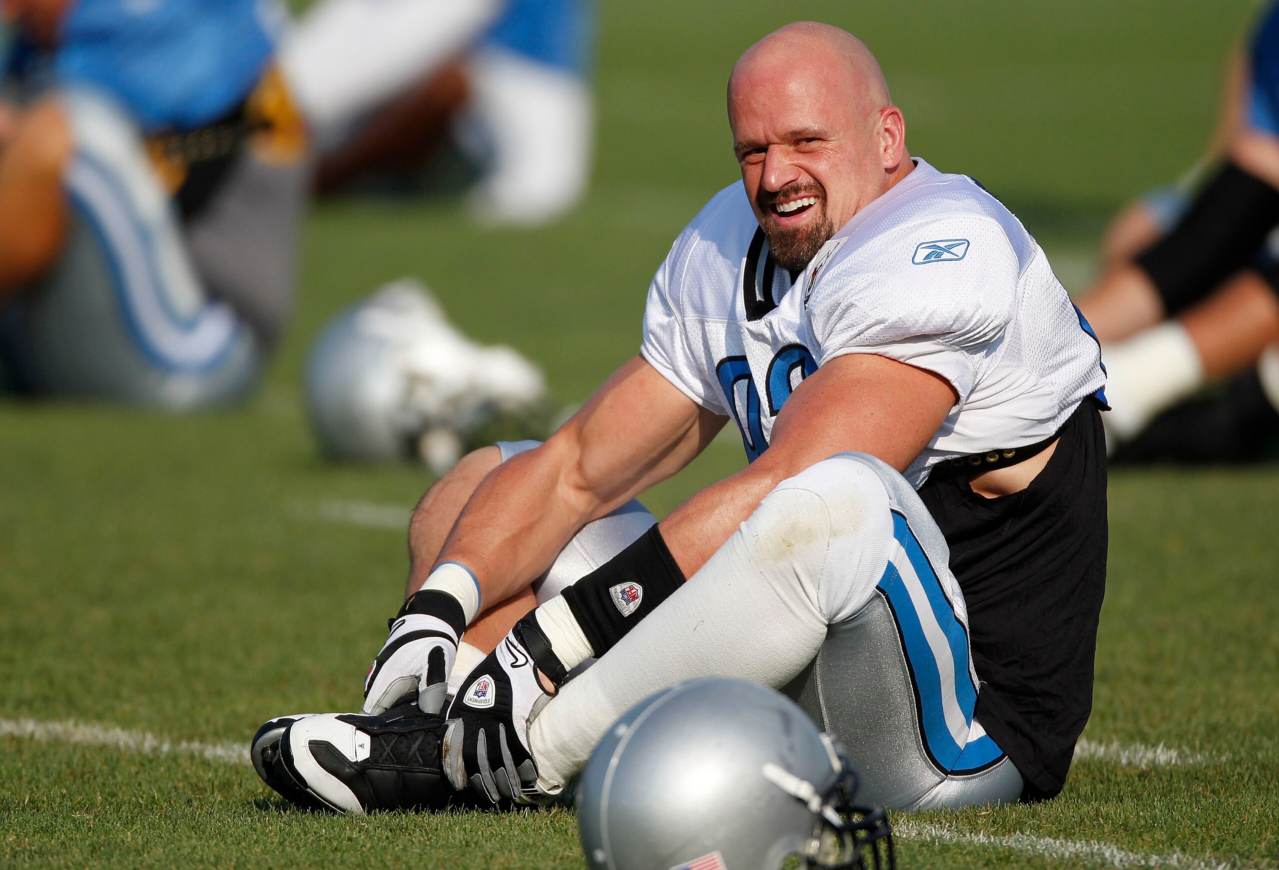 ALLEN PARK, MI - AUGUST 05: Kyle Vanden Bosch #93 of the Detroit LIons stretches during training camp at the Detroit Lions Headquarters and Training Facility on August 5, 2010 in Allen Park, Michigan.  (Photo by Gregory Shamus/Getty Images)